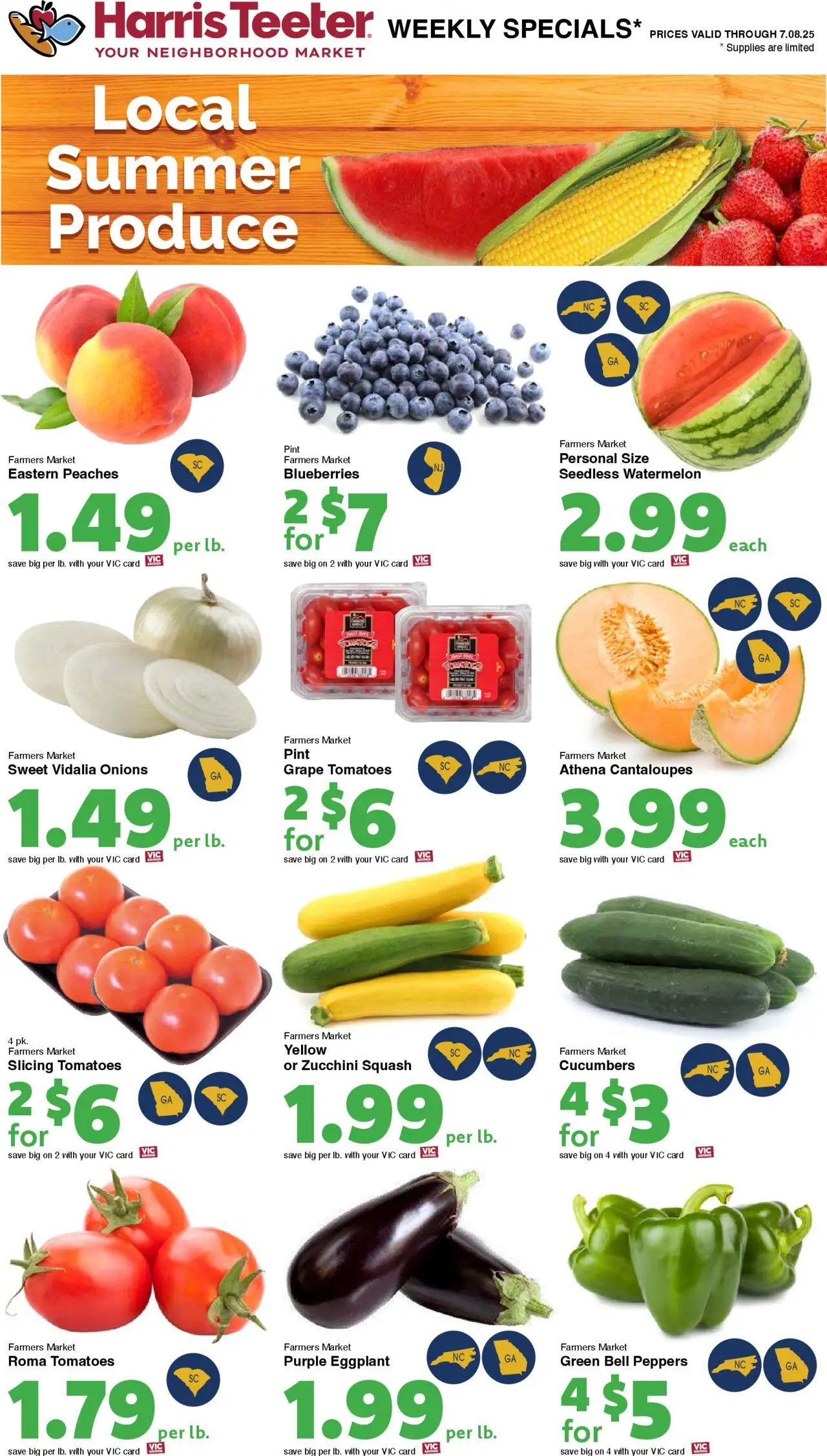 Harris Teeter Weekly Ad - valid from 02.07.2025 | Page: 15 | Products: Zucchini, Tomatoes, Cucumbers, Eggplant