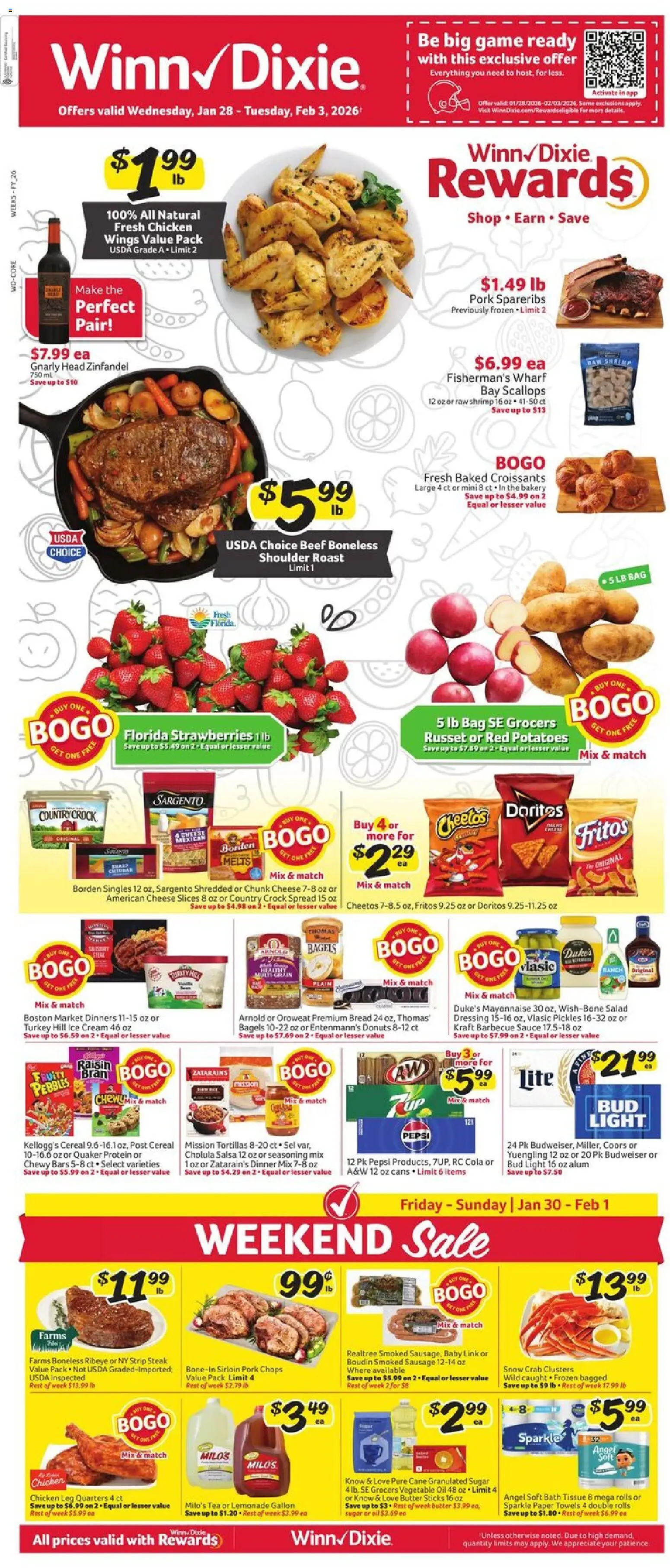 Winn Dixie Weekly Circular - FL - valid from 28.01.2026 | Page: 1 | Products: Cheese, Oil, Bread, Beef