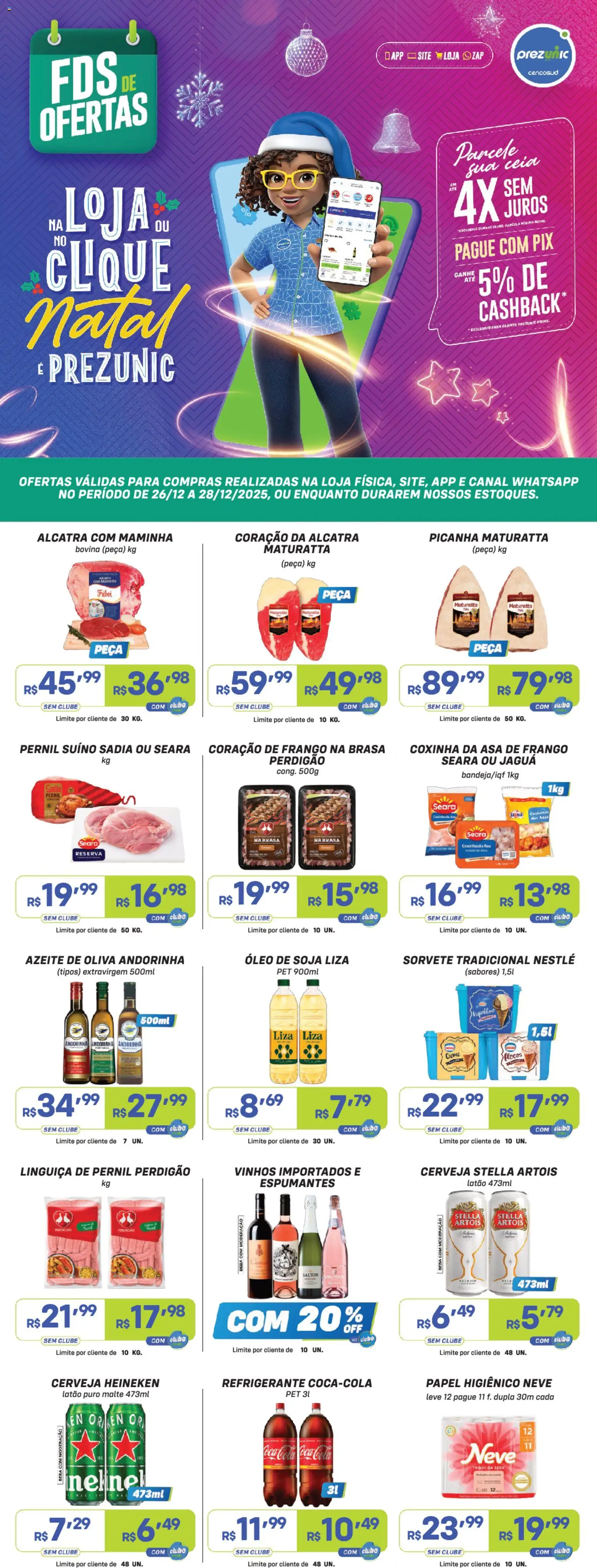 Prezunic Folheto - válido de 26.12.2025 | Página: 1 | Produtos: Linguiça, Picanha, Asa de frango, Soja