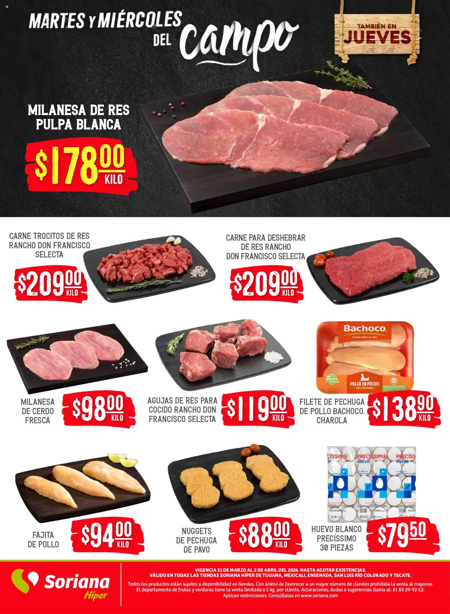 Nuevas ofertas de Soriana válidas en toda la República Mexicana desde el 31.03.2026. ¡Encuentra las mejores ofertas en Soriana Martes y Miércoles del Campo Híper: Tijuana, Mexicali, Ensenada, San Luis Río Colorado y Tecate! | Página: 5 | Productos: Pollo, Milanesa, Cerdo, Res