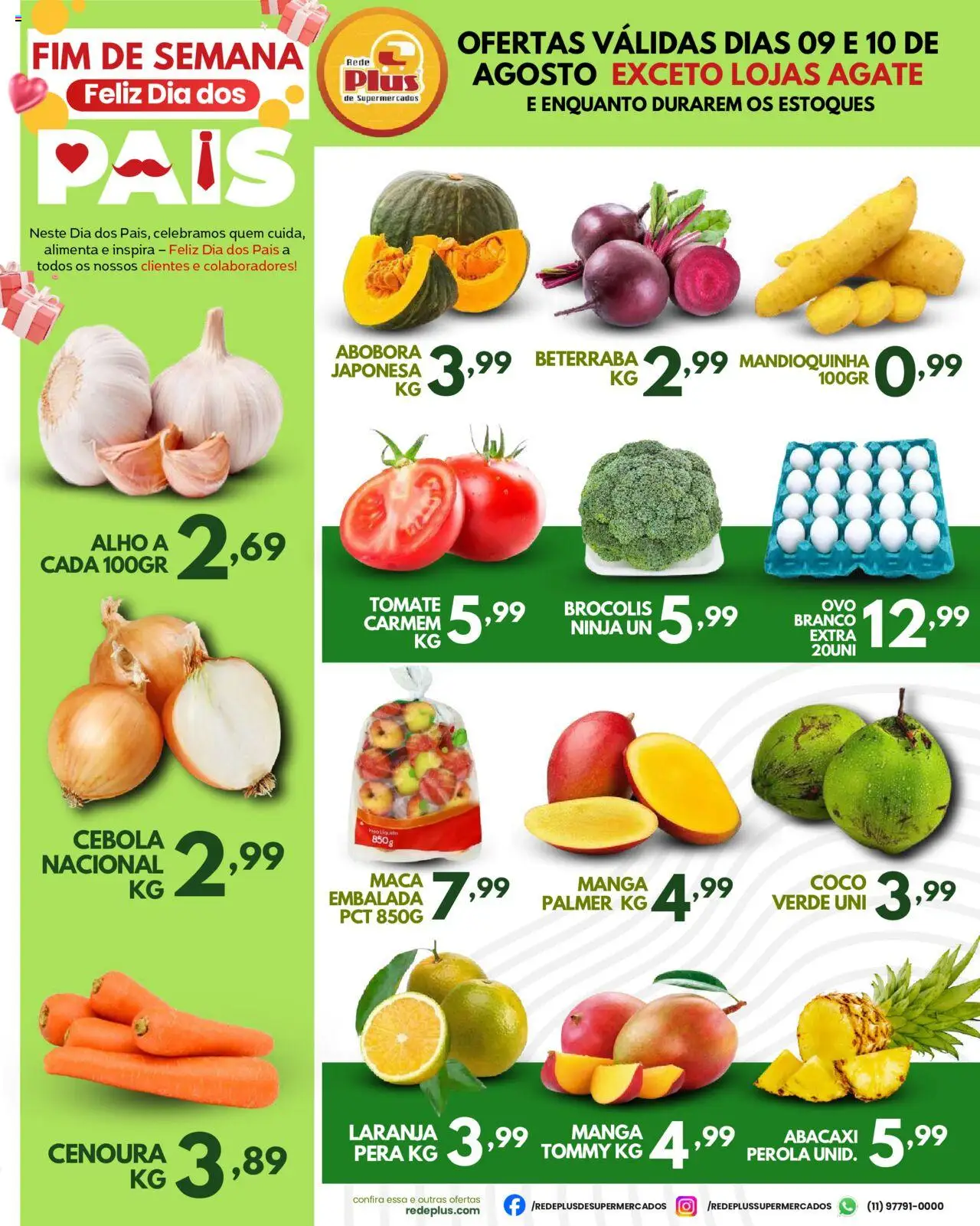 Rede Plus Supermercados Folheto - válido de 09.08.2025 | Página: 3 | Produtos: Coco, Beterraba, Cebola, Brócolis