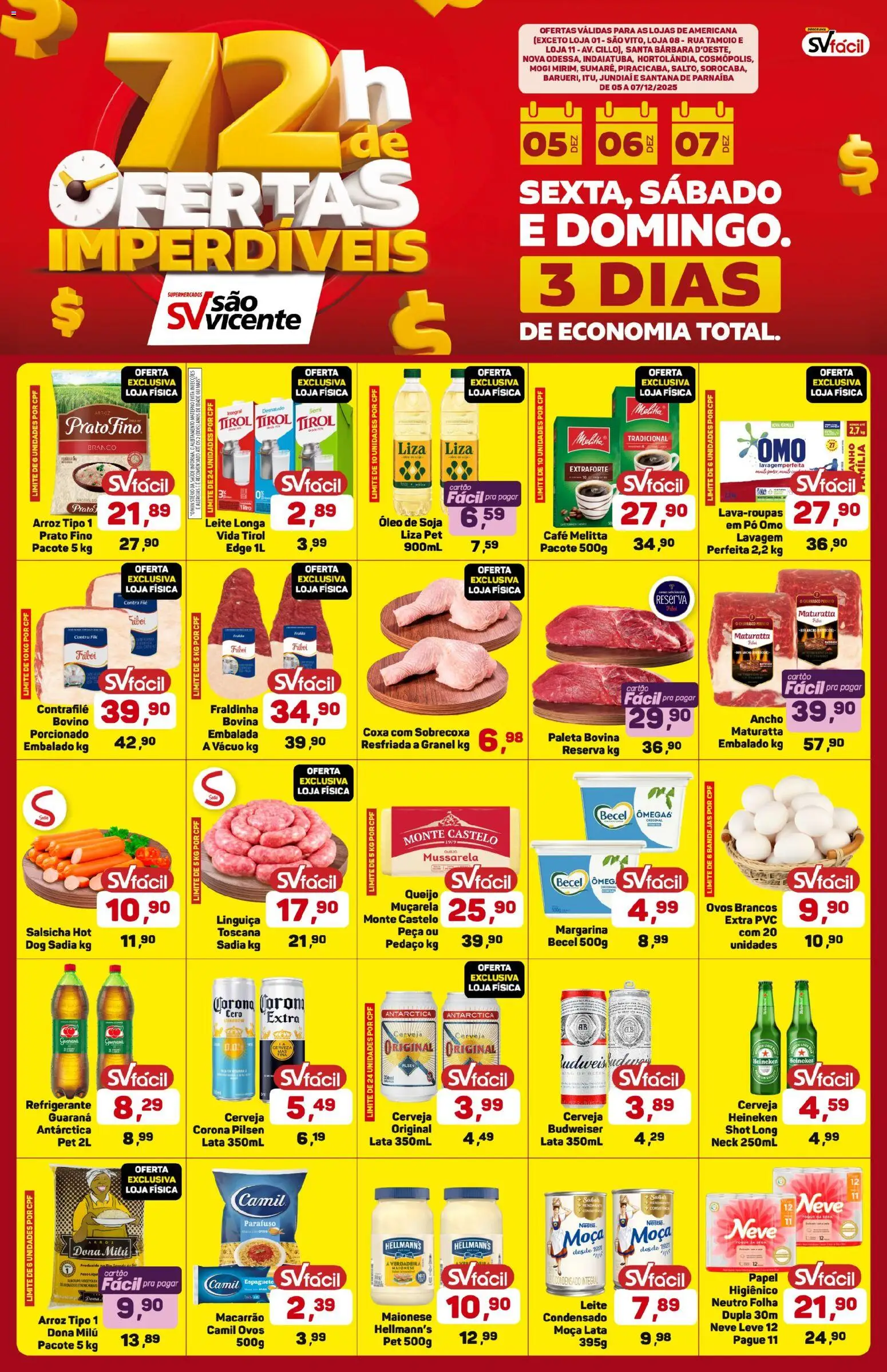 Supermercados São Vicente Folheto - válido de 05.12.2025 | Página: 1 | Produtos: Guaraná, Linguiça, Cerveja Heineken, Macarrão