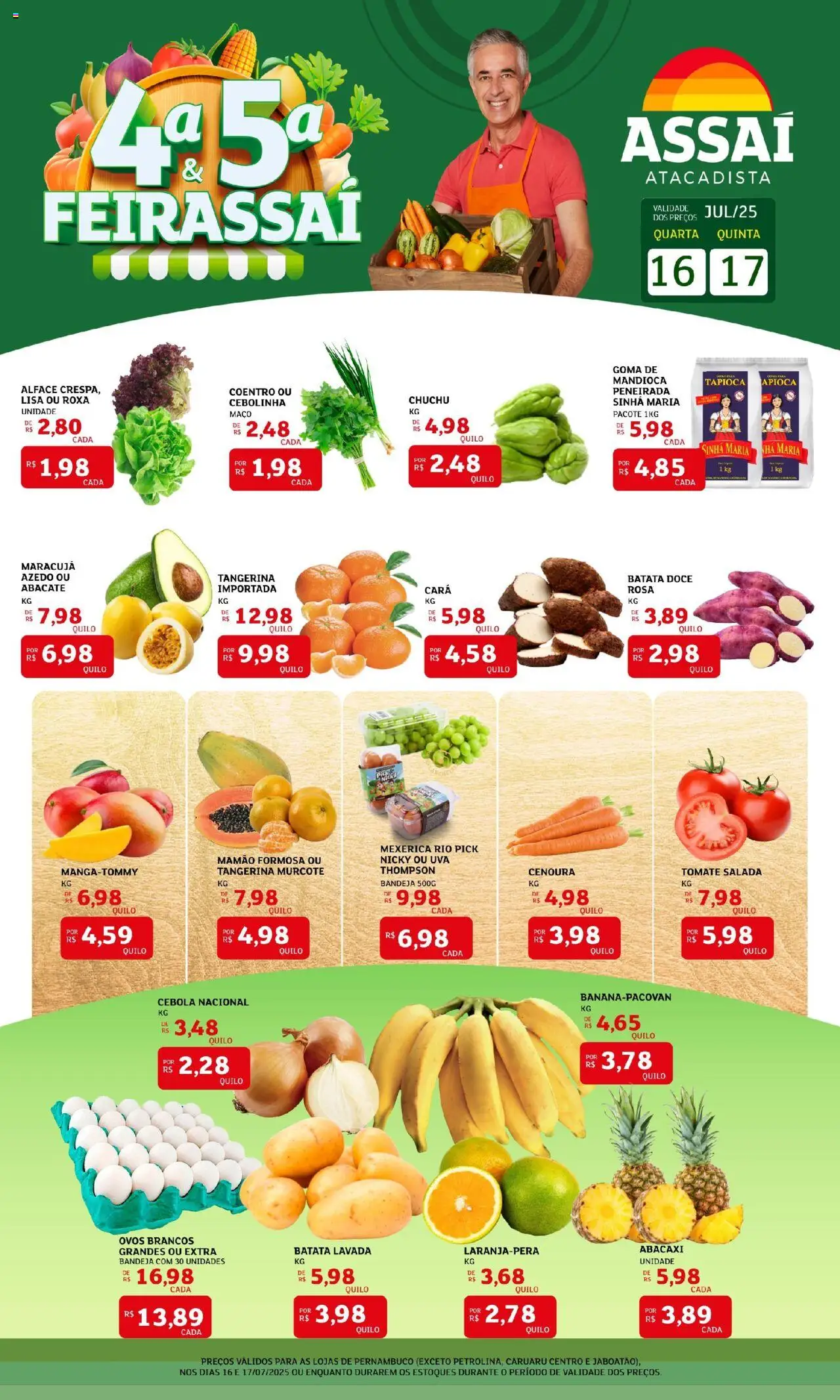 Assaí Atacadista Folheto - válido de 16.07.2025 | Página: 1 | Produtos: Cebola, Tapioca, Abacaxi, Salada