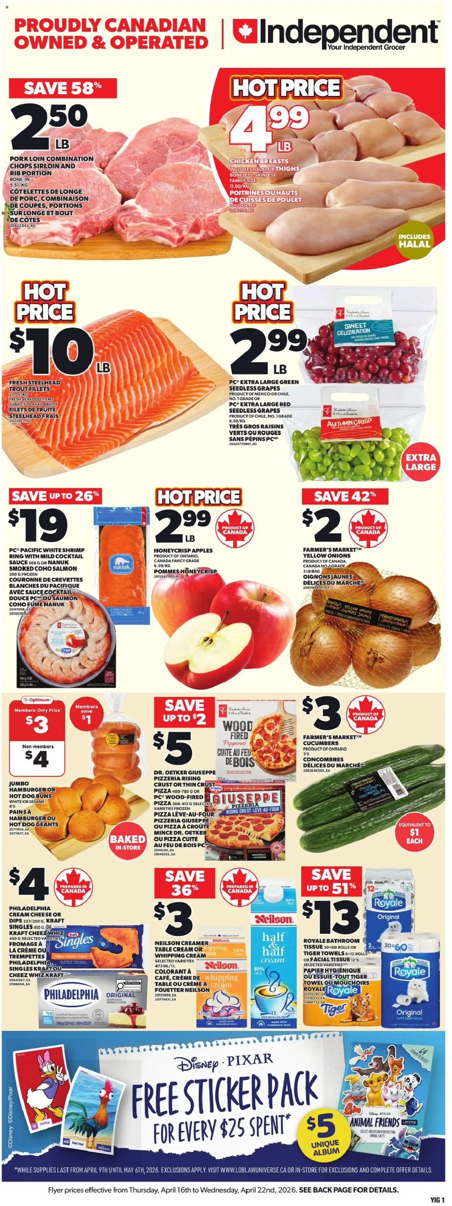Independent Grocer flyer valid from 16.04.2026 | Page: 3 | Products: Cream, Cucumbers, Milk, Chicken