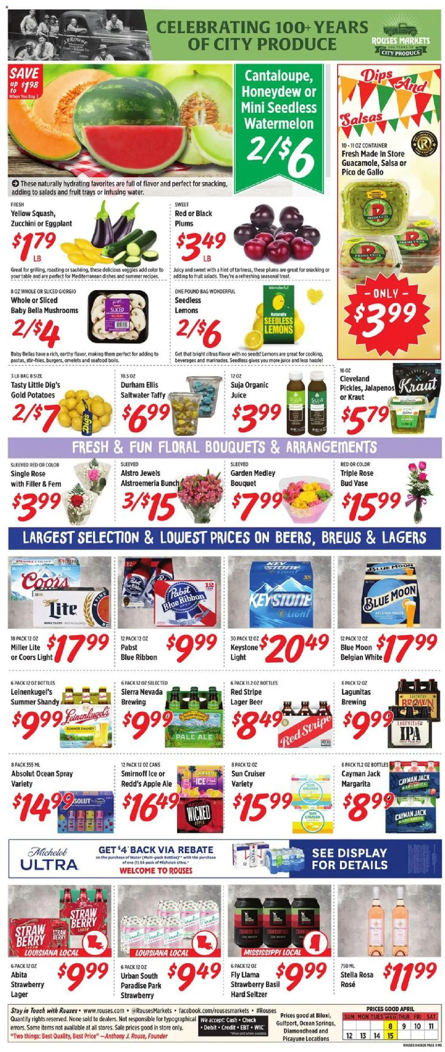 Rouses Weekly Ad - MS - valid from 08.04.2026 | Page: 6 | Products: Mushrooms, Zucchini, Water, Seafood