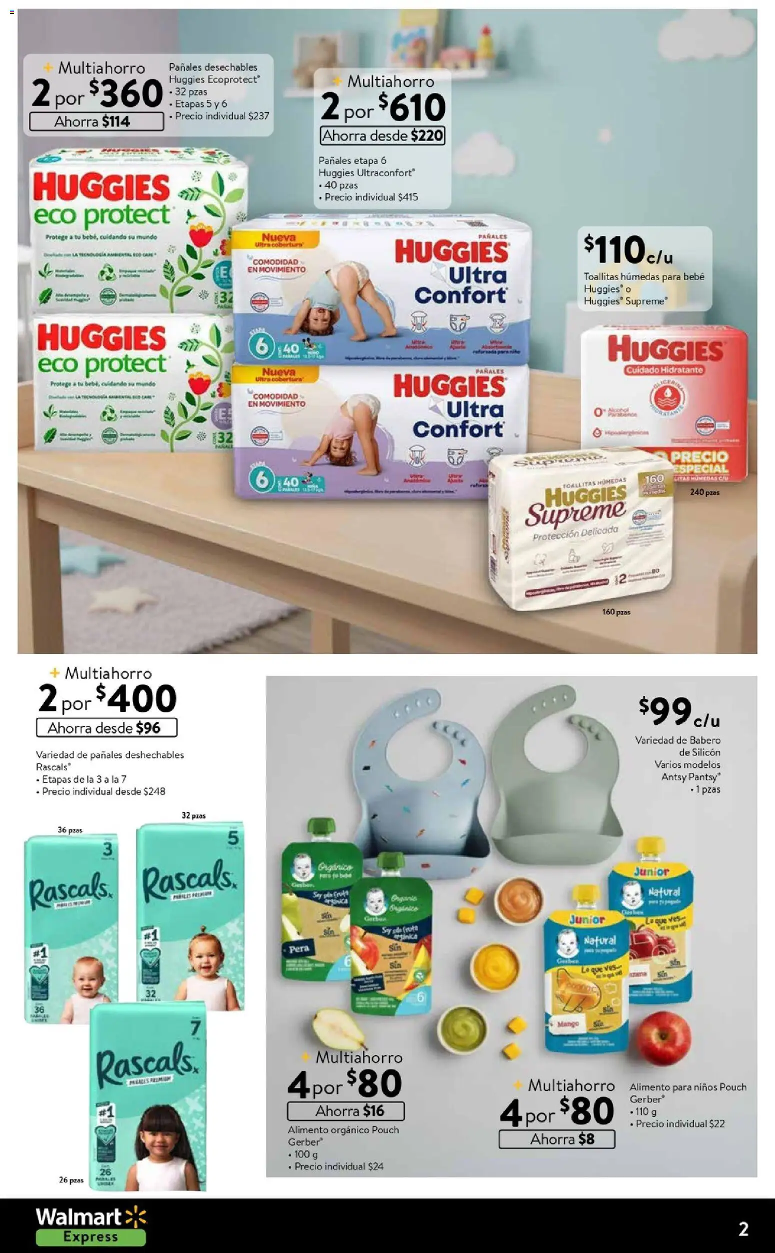 Nuevas ofertas de Walmart Express válidas en toda la República Mexicana desde el 01.01.2026. ¡Encuentra las mejores ofertas en Walmart Express folleto Selección única para tu bebé! | Página: 2 | Productos: Pera, Toallitas húmedas, Mango, Pañales