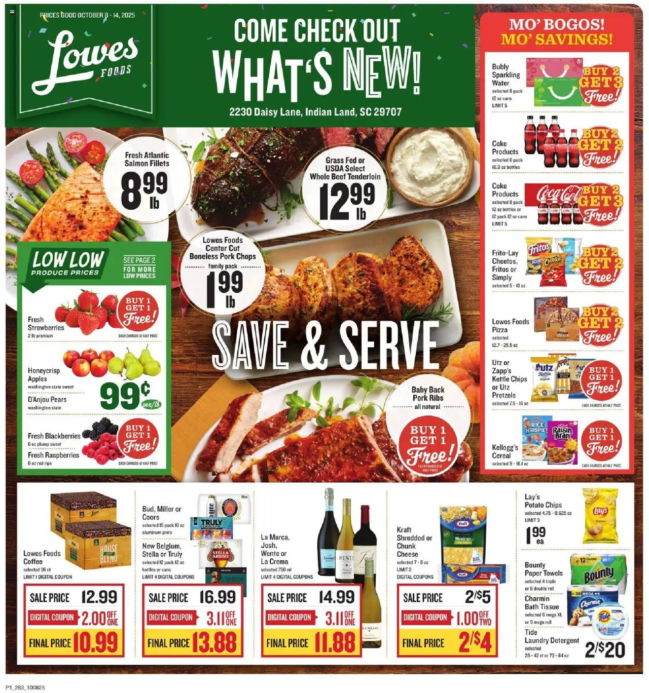 Lowes Foods Ad - valid from 08.10.2025 | Page: 1 | Products: Coffee, Apples, Detergent, Water