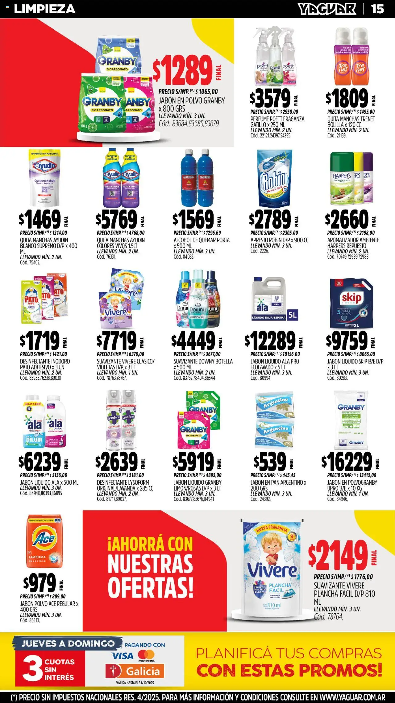 Yaguar - Neuquén │ válido desde el 20.10.2025 | Página: 15 | Productos: Desinfectante, Inodoro, Fragancia, Jabón en polvo