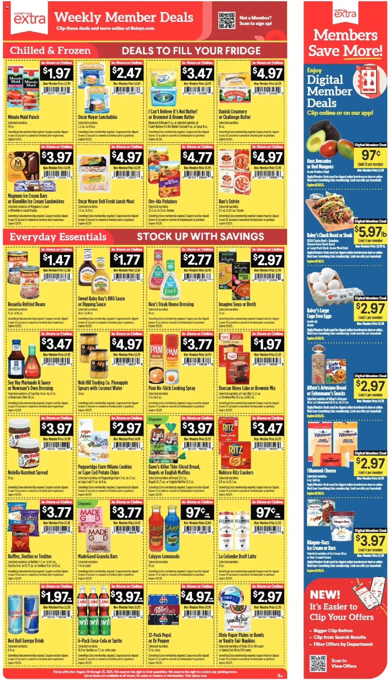 Raley's Weekly Ad - valid from 20.08.2025 | Page: 3 | Products: Beef, Ice cream, Potatoes, Water