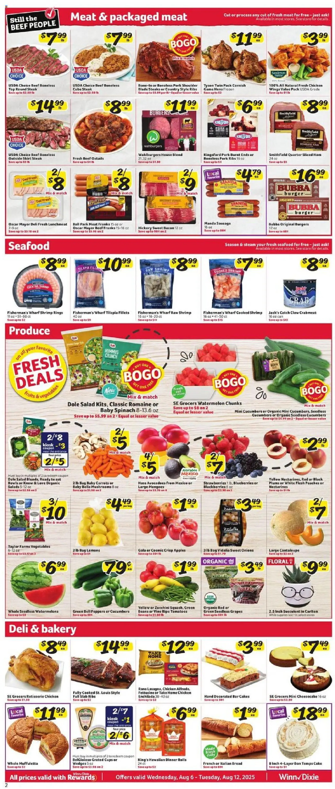 Winn Dixie Weekly Circular - LA - valid from 06.08.2025 | Page: 2 | Products: Bread, Salad, Fruits, Watermelon