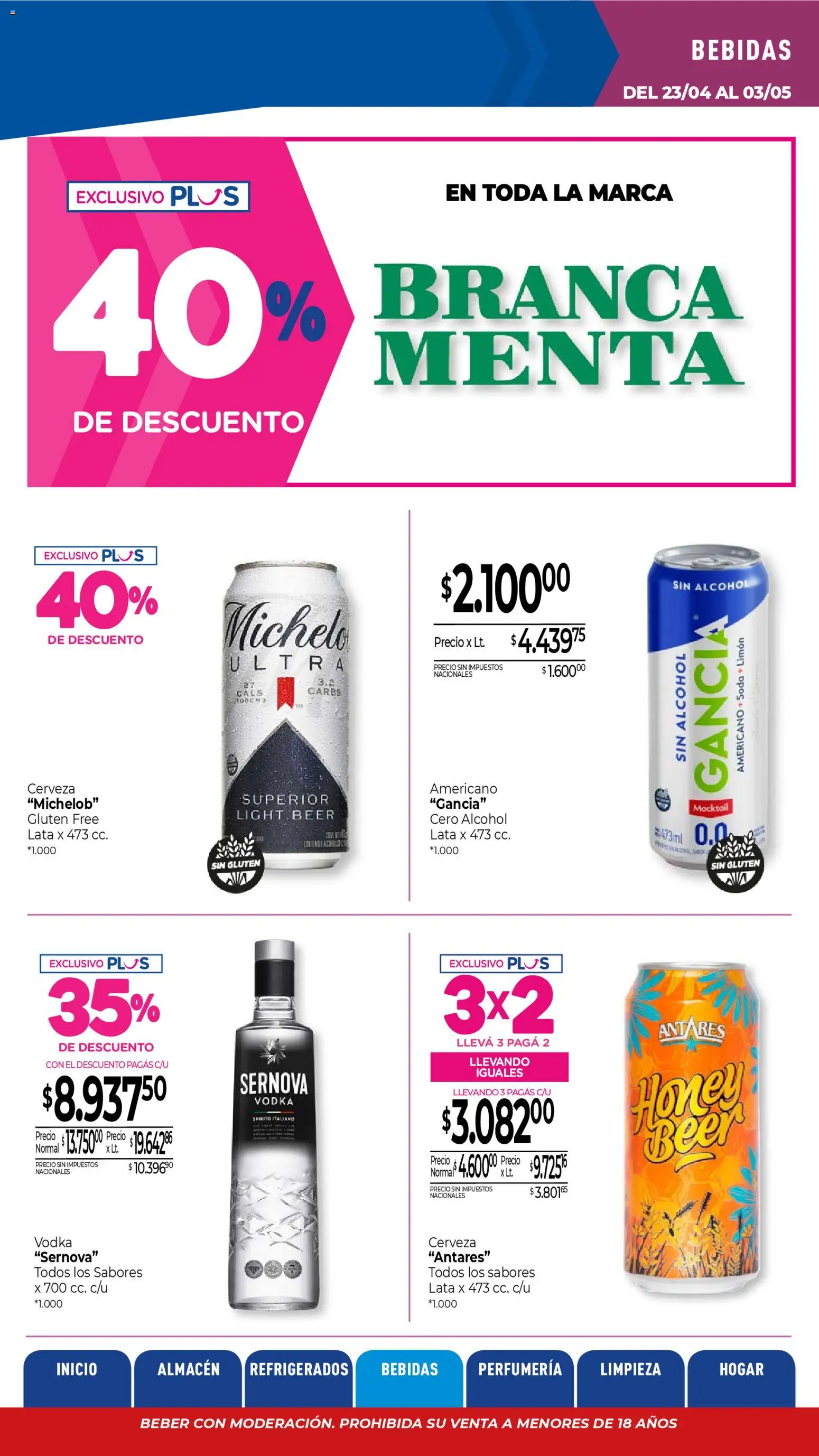 La Anonima catálogo │ válido desde el 23.04.2026 | Página: 21 | Productos: Vodka, Soda, Limón, Cerveza