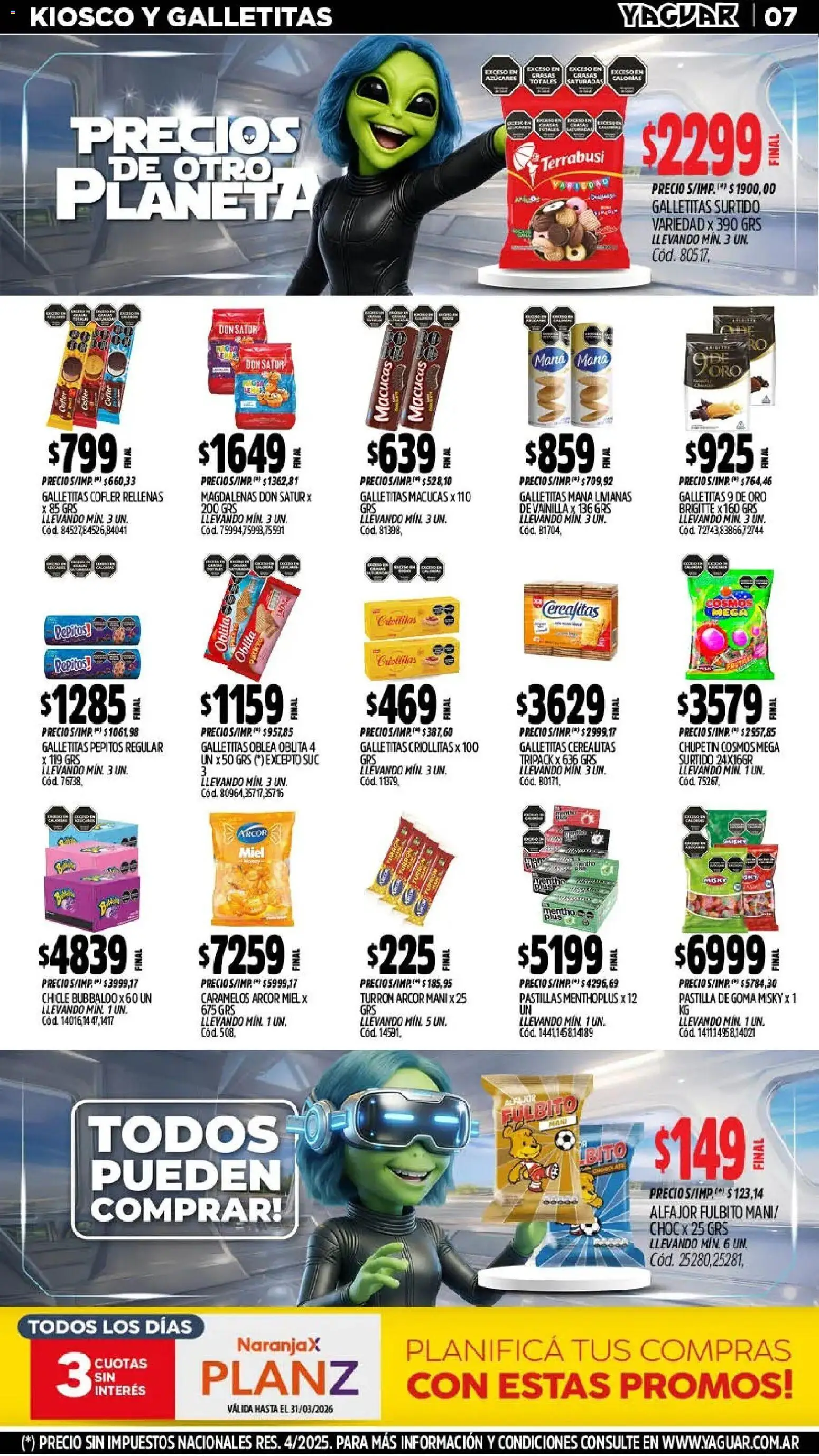 Yaguar - Oferta Semanal Neuquen │ válido desde el 02.03.2026 | Página: 7 | Productos: Mani, Chicle, Alfajor, Turrón