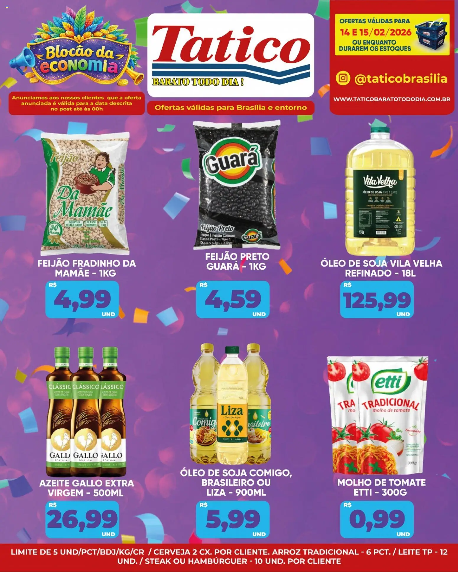 Tatico Folheto - válido de 14.02.2026 | Página: 3 | Produtos: Feijão, Leite, Arroz, Azeite