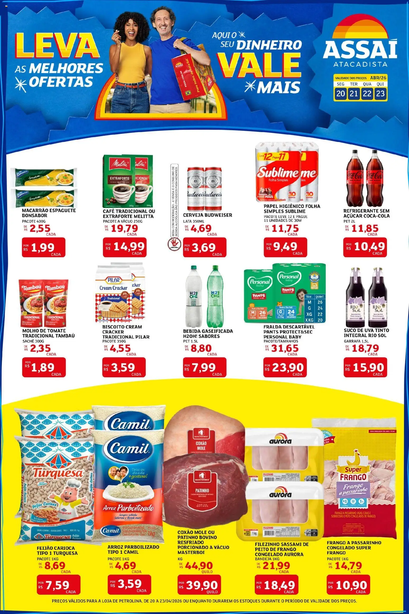 Assaí Atacadista Folheto - válido de 20.04.2026 | Página: 1 | Produtos: Espaguete, Feijão, Cerveja, Papel higiênico