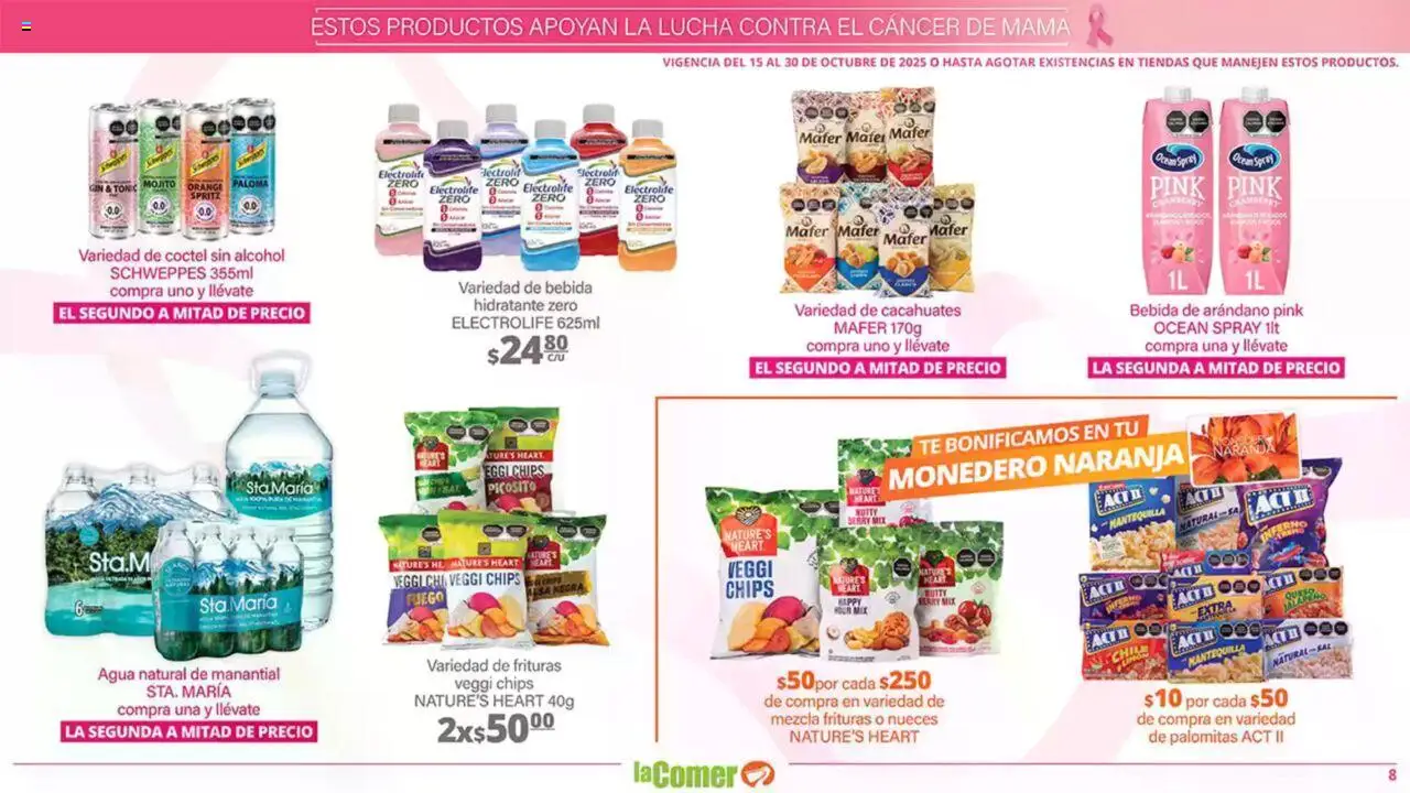 Nuevas ofertas de La Comer válidas en toda la República Mexicana desde el 15.10.2025. ¡Encuentra las mejores ofertas en La Comer - Folleto! | Página: 8 | Productos: Gin, Monedero, Agua, Mantequilla