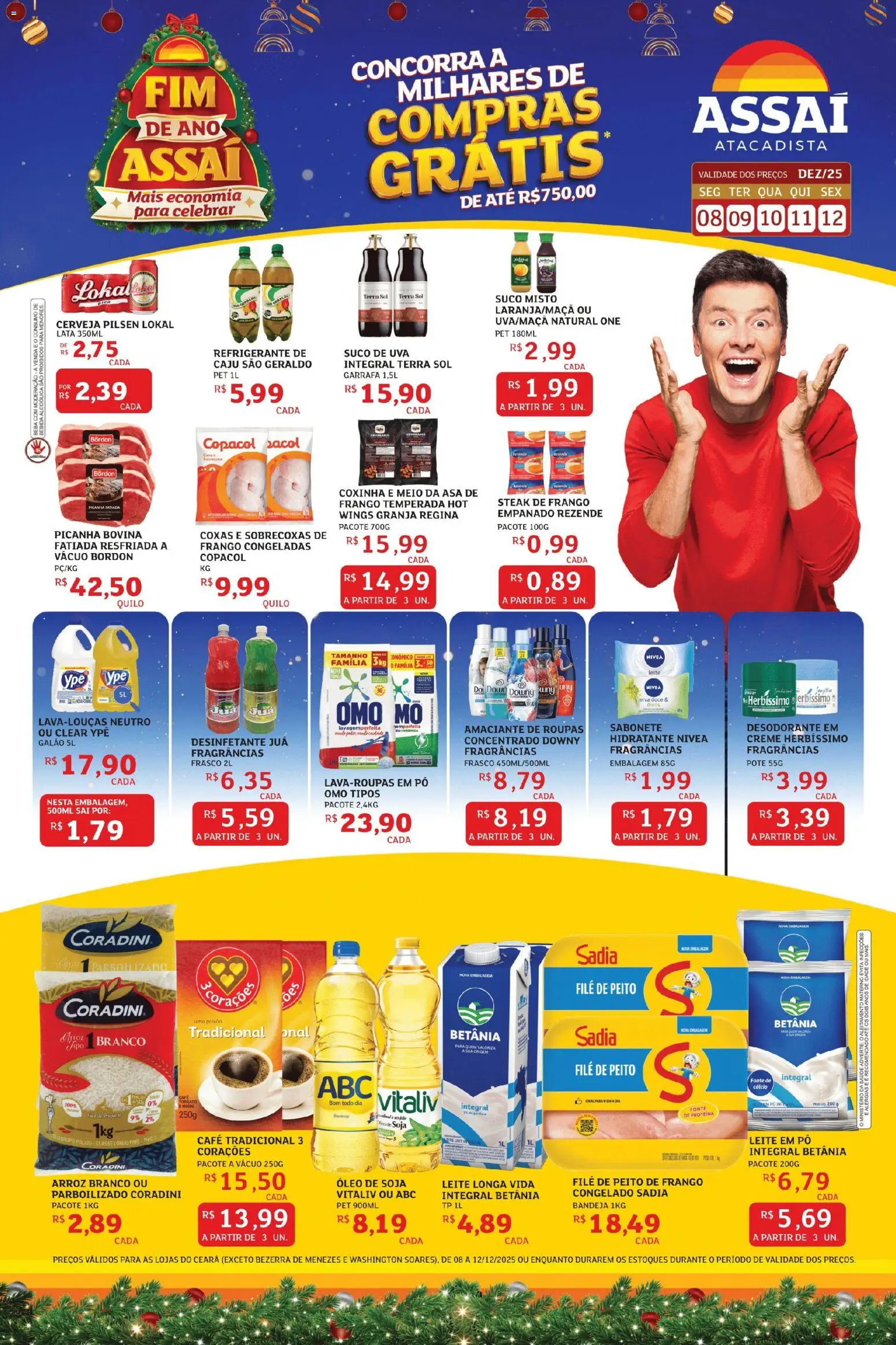 Assaí Atacadista Folheto - válido de 08.12.2025 | Página: 1 | Produtos: Suco, Arroz, Amaciante, Peito de frango