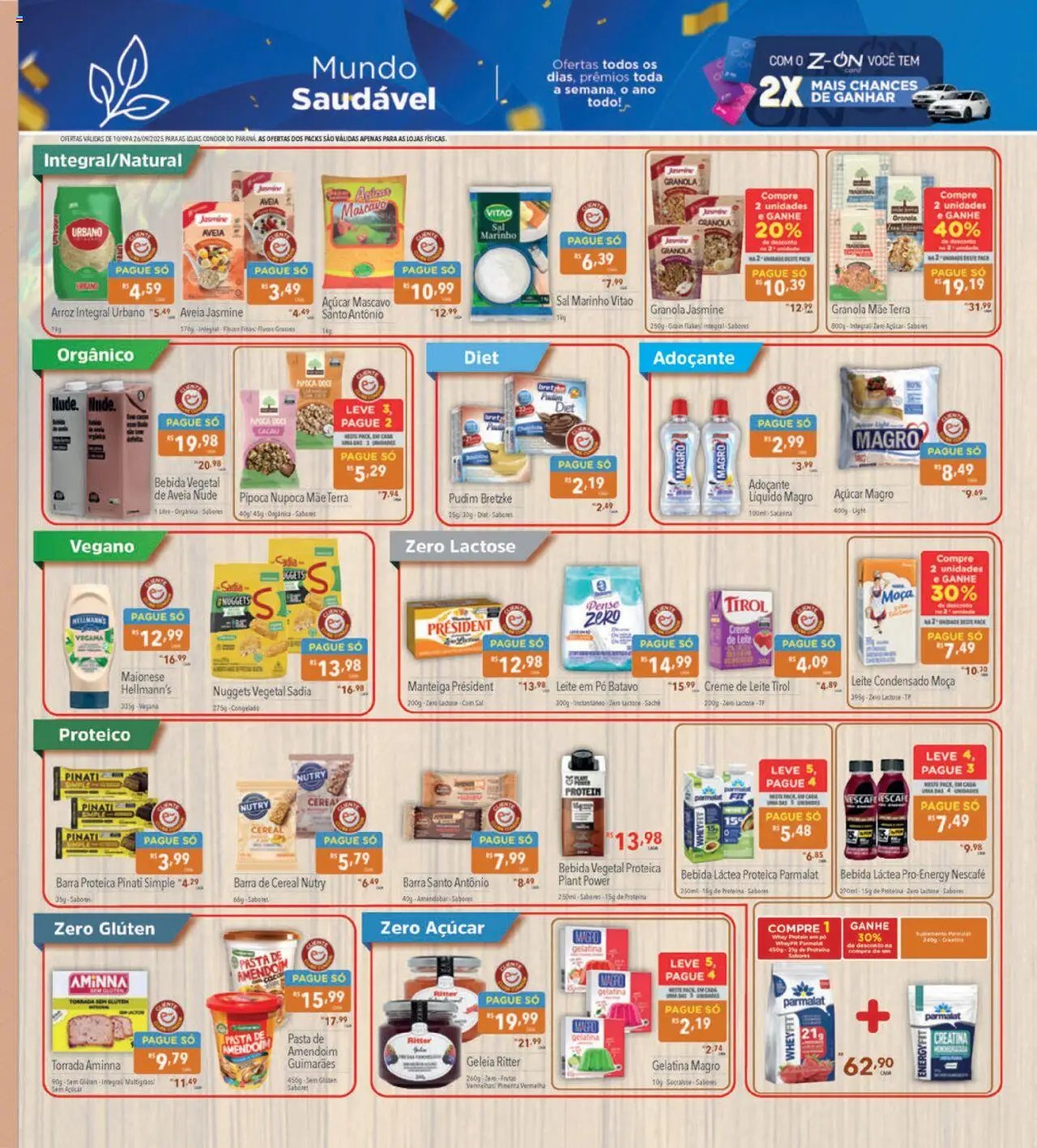Supermercados Condor Folheto - válido de 10.09.2025 | Página: 9 | Produtos: Adoçante, Granola, Aveia, Leite em pó