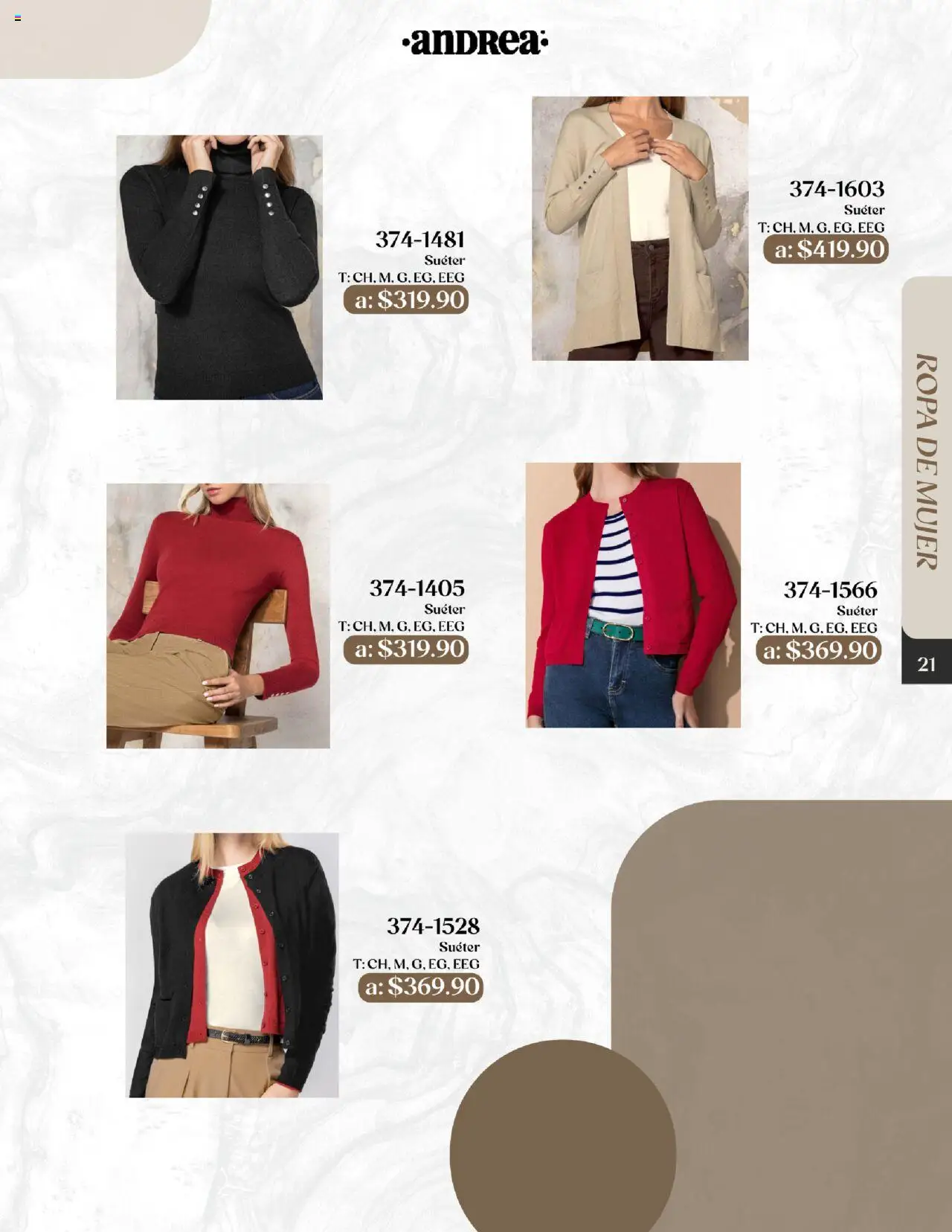 Nuevas ofertas de Andrea válidas en toda la República Mexicana desde el 24.08.2025. ¡Encuentra las mejores ofertas en Andrea - Catálogo Esenciales de Otoño! | Página: 21 | Productos: Suéter, Ropa
