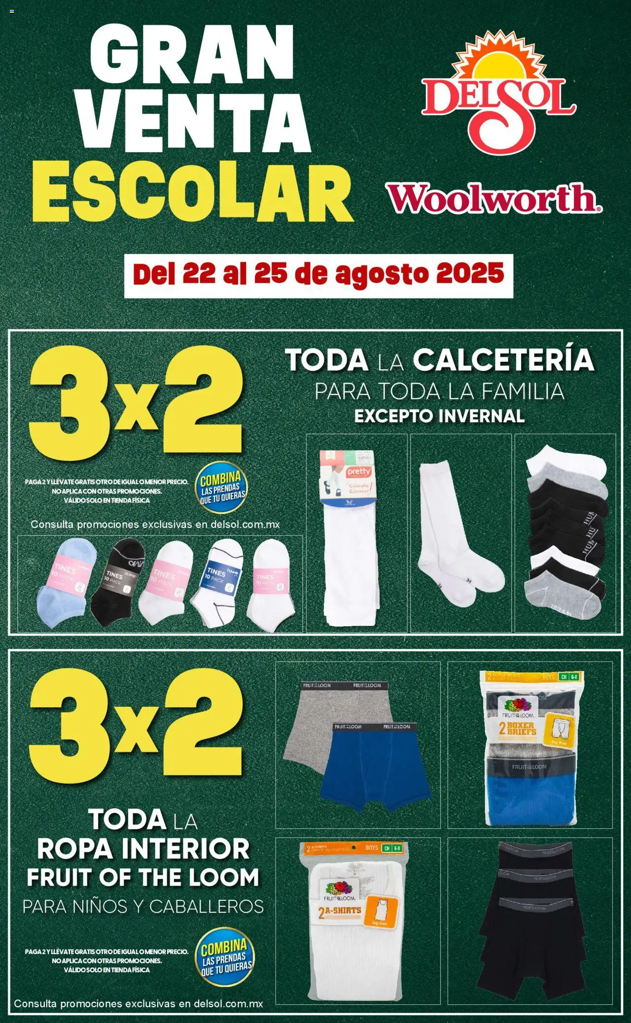 Nuevas ofertas de Del Sol y Woolworth válidas en toda la República Mexicana desde el 22.08.2025. ¡Encuentra las mejores ofertas en Del Sol y Woolworth - Catálogo Gran Venta Escolar! | Página: 4 | Productos: Ropa, Ropa interior