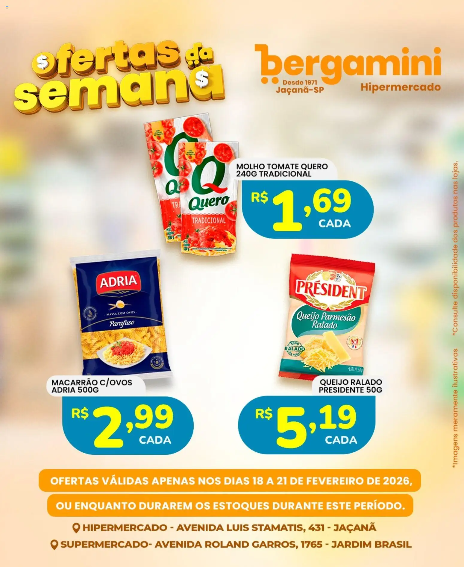 Supermercado Bergamini Folheto - válido de 18.02.2026 | Página: 12 | Produtos: Queijo, Macarrão, Massa, Queijo parmesão