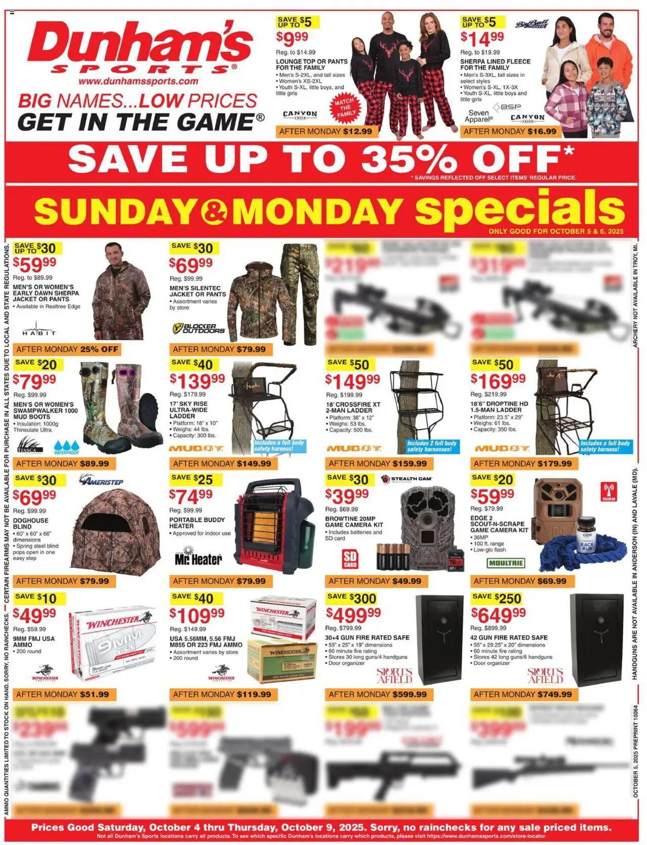 Dunham's Sports Weekly Ad - valid from 04.10.2025 | Page: 1 | Products: Pants, Boots, Game, Archery