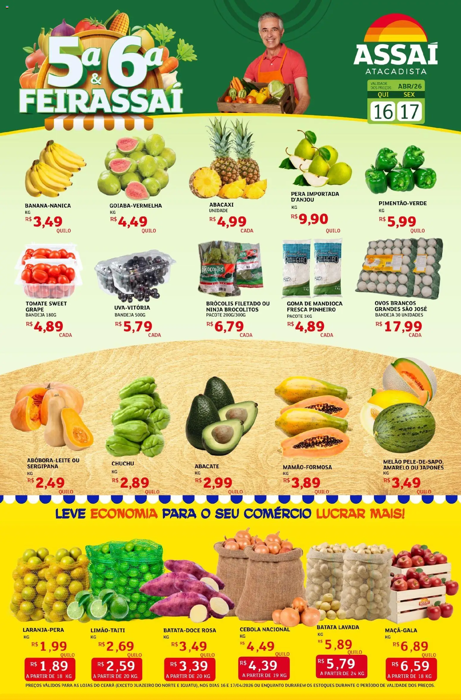 Assaí Atacadista Folheto - válido de 16.04.2026 | Página: 1 | Produtos: Pera, Mandioca, Brócolis, Batata