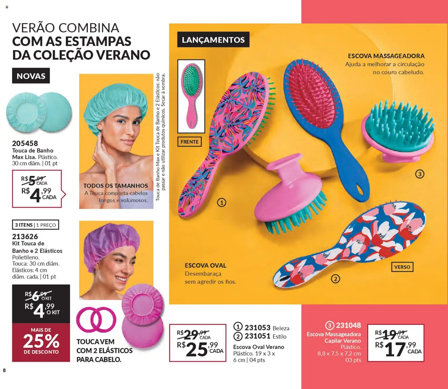 Avon Folheto - válido de 19.12.2025 | Página: 8 | Produtos: Touca, Escova, Elásticos, Touca de banho