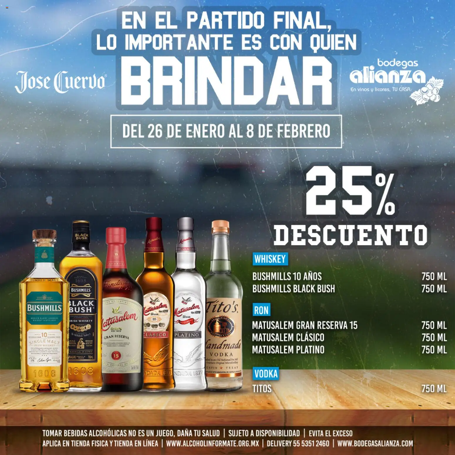 Nuevas ofertas de Bodegas Alianza válidas en toda la República Mexicana desde el 26.01.2026. ¡Encuentra las mejores ofertas en Bodegas Alianza catálogo Super Descuentos José Cuervo! | Página: 4 | Productos: Whiskey, Vodka