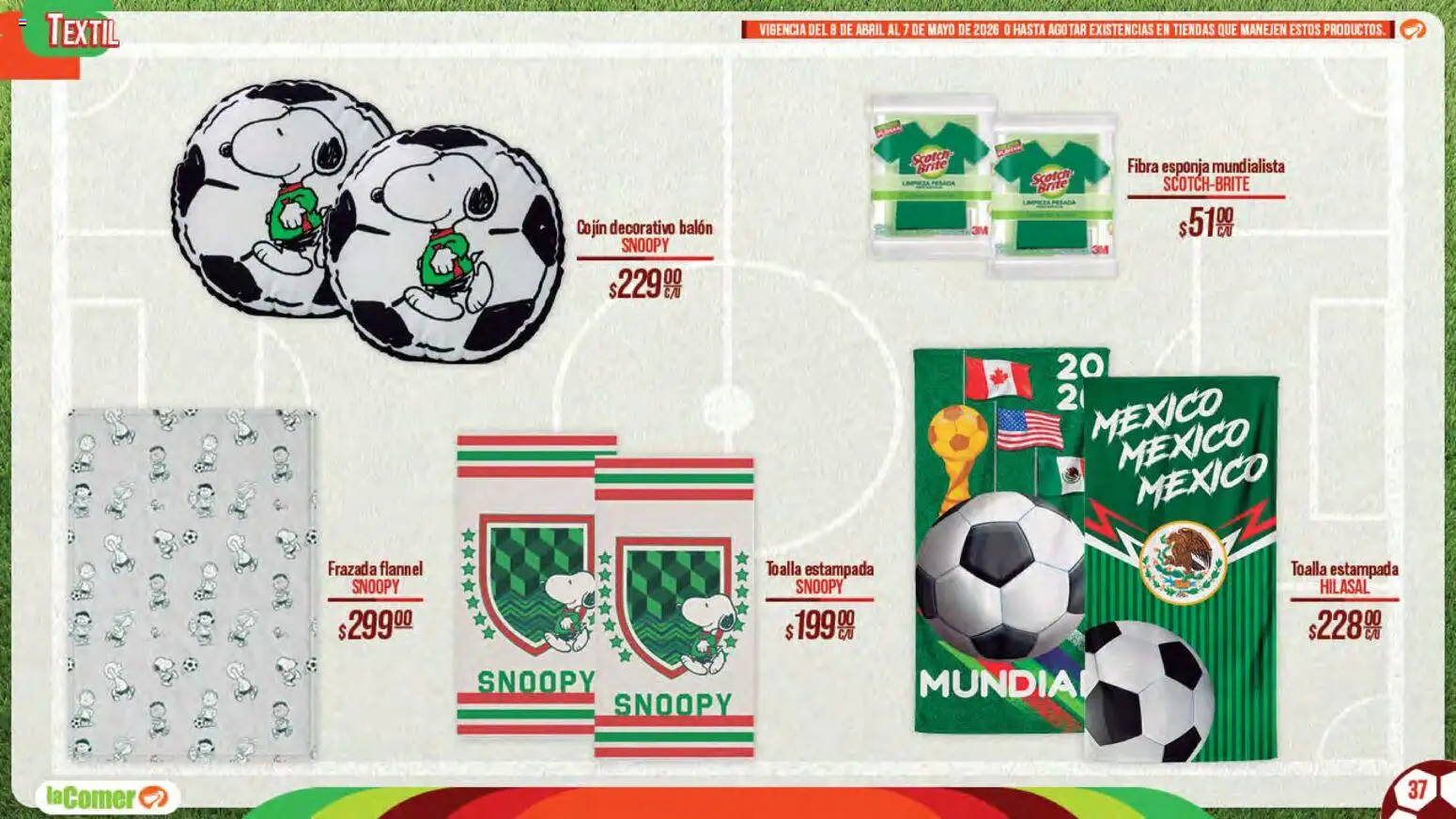 Nuevas ofertas de La Comer válidas en toda la República Mexicana desde el 08.04.2026. ¡Encuentra las mejores ofertas en La Comer folleto Patrocinador oficial del jugador No.12! | Página: 37 | Productos: Esponja, Toalla