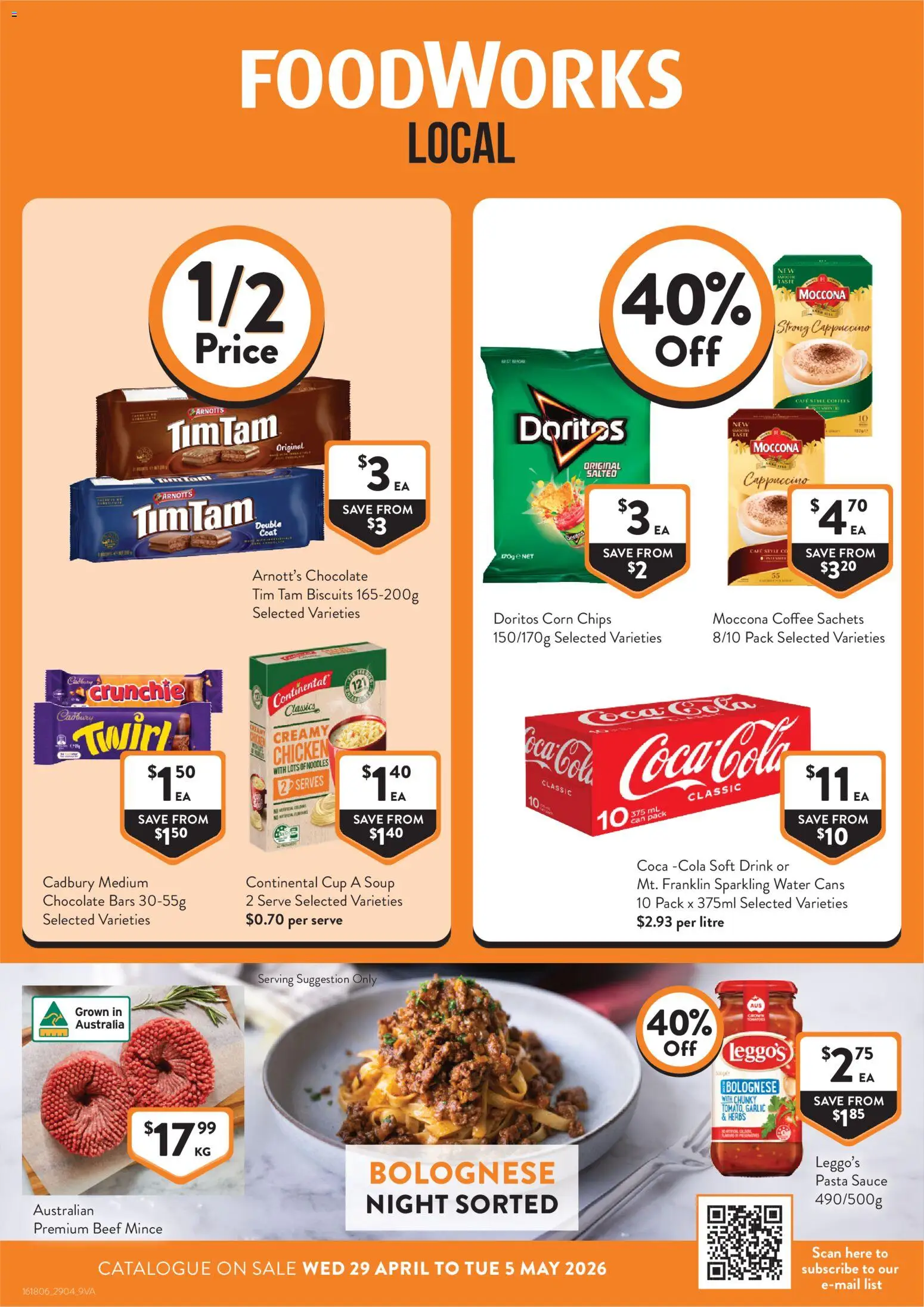 Foodworks catalogue - valid from 29.04.2026 | Page: 1 | Products: Coffee, Chocolate, Coca Cola, Coat