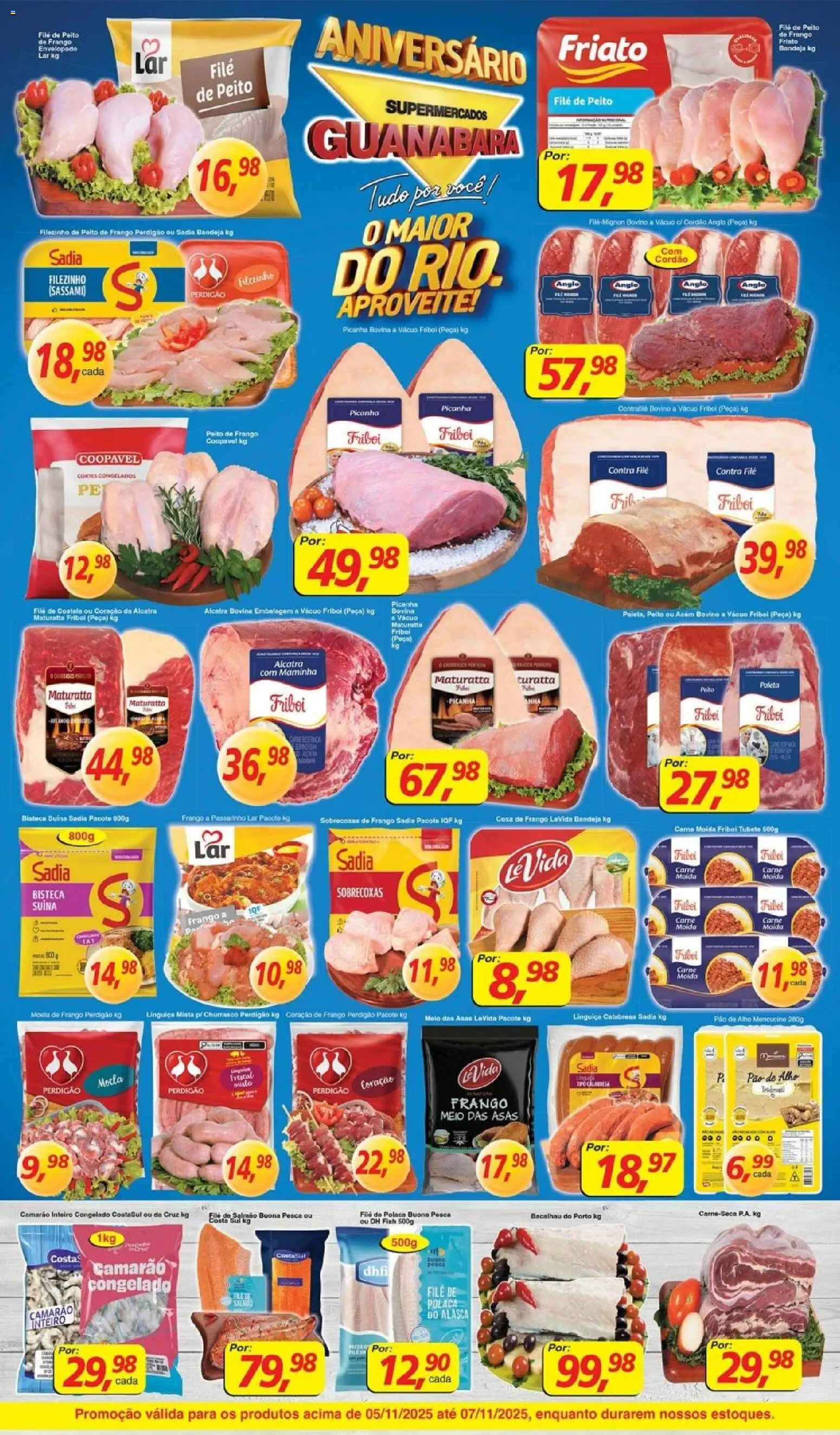 Supermercados Guanabara Folheto - válido de 05.11.2025 | Página: 5 | Produtos: Salmão, Acém, Friato, File de polaca