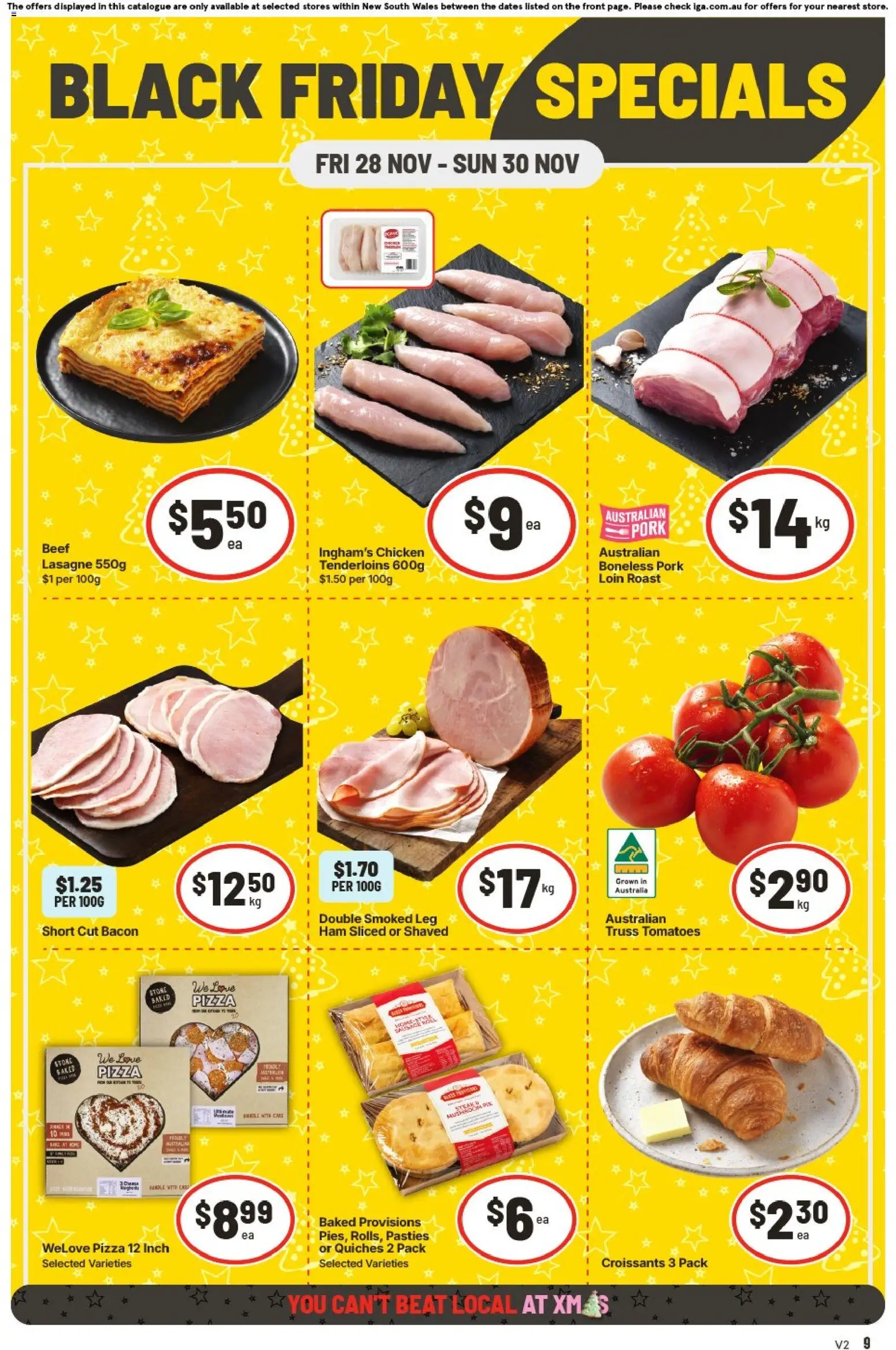 IGA catalogue - valid from 28.11.2025 | Page: 1 | Products: Bacon, Pizza, Pork, Tomatoes