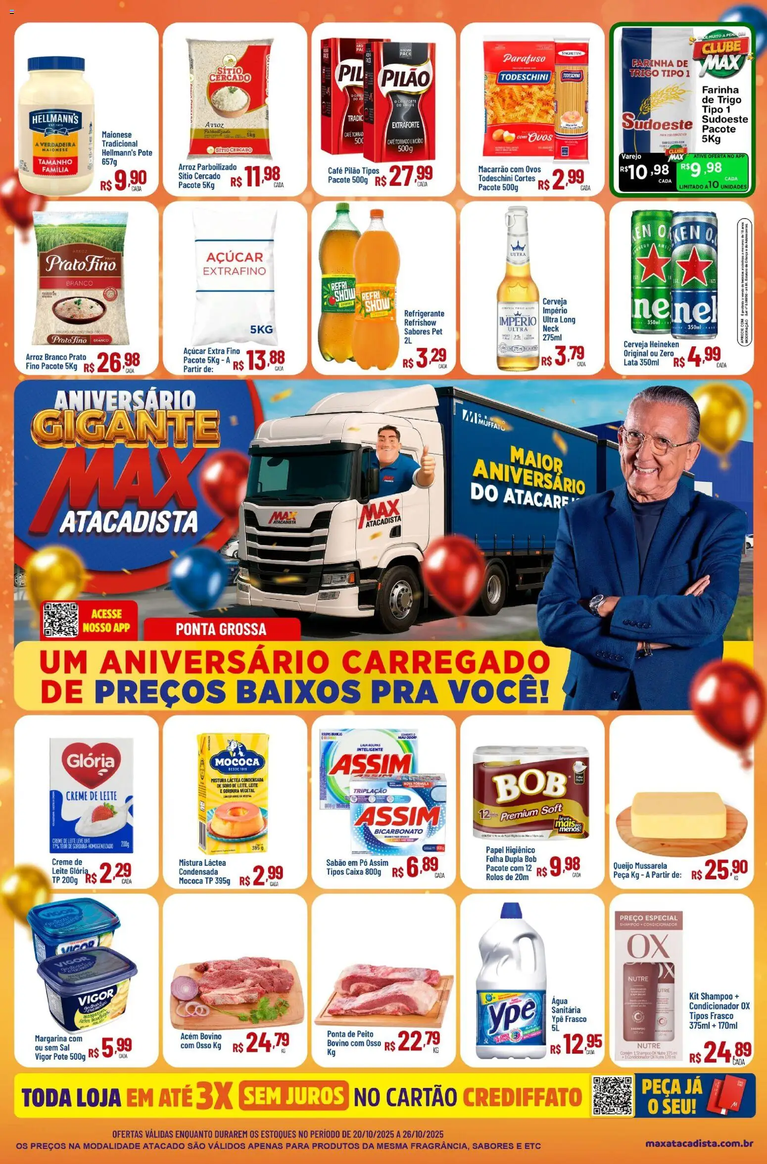 Max Atacadista Folheto - válido de 20.10.2025 | Página: 1 | Produtos: Queijo, Creme, Refrigerante, Água sanitária