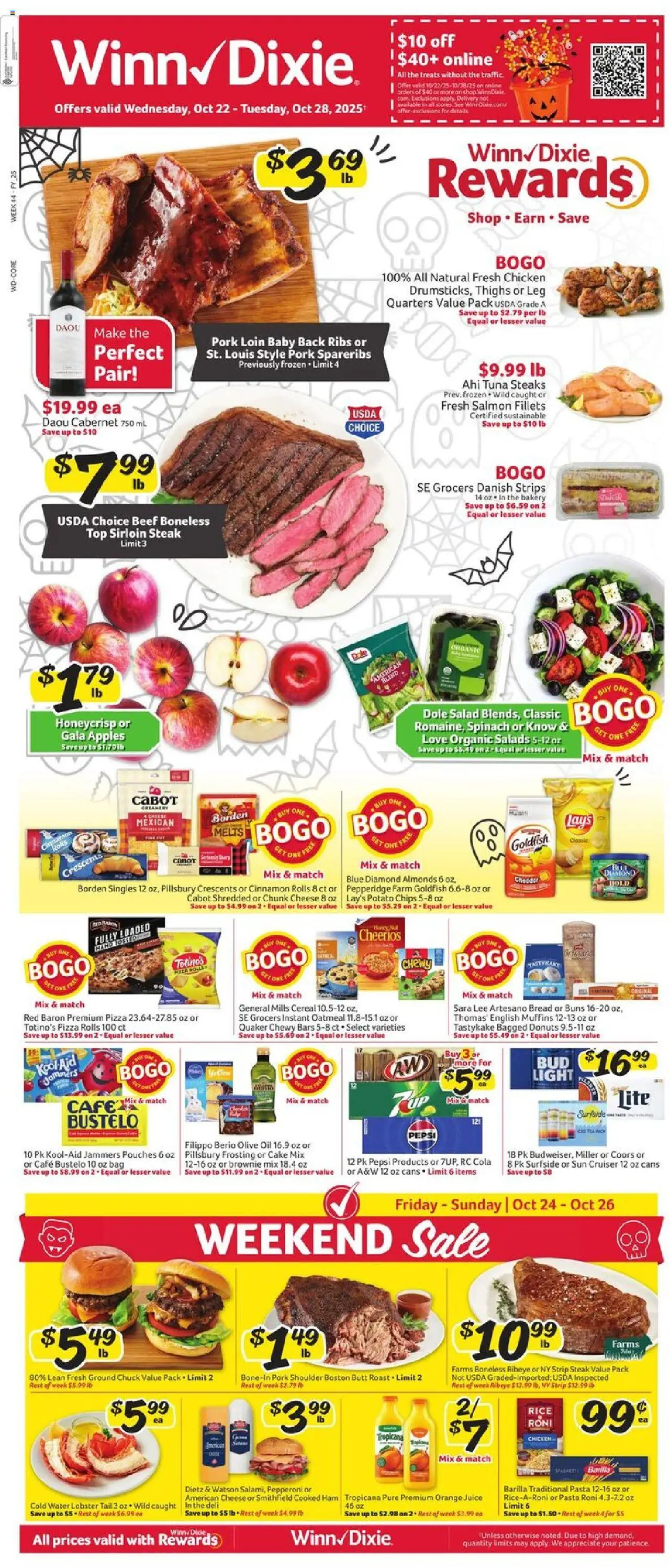 Winn Dixie Weekly Circular - FL - valid from 22.10.2025 | Page: 1 | Products: Spinach, Cheese, Bread, Chips