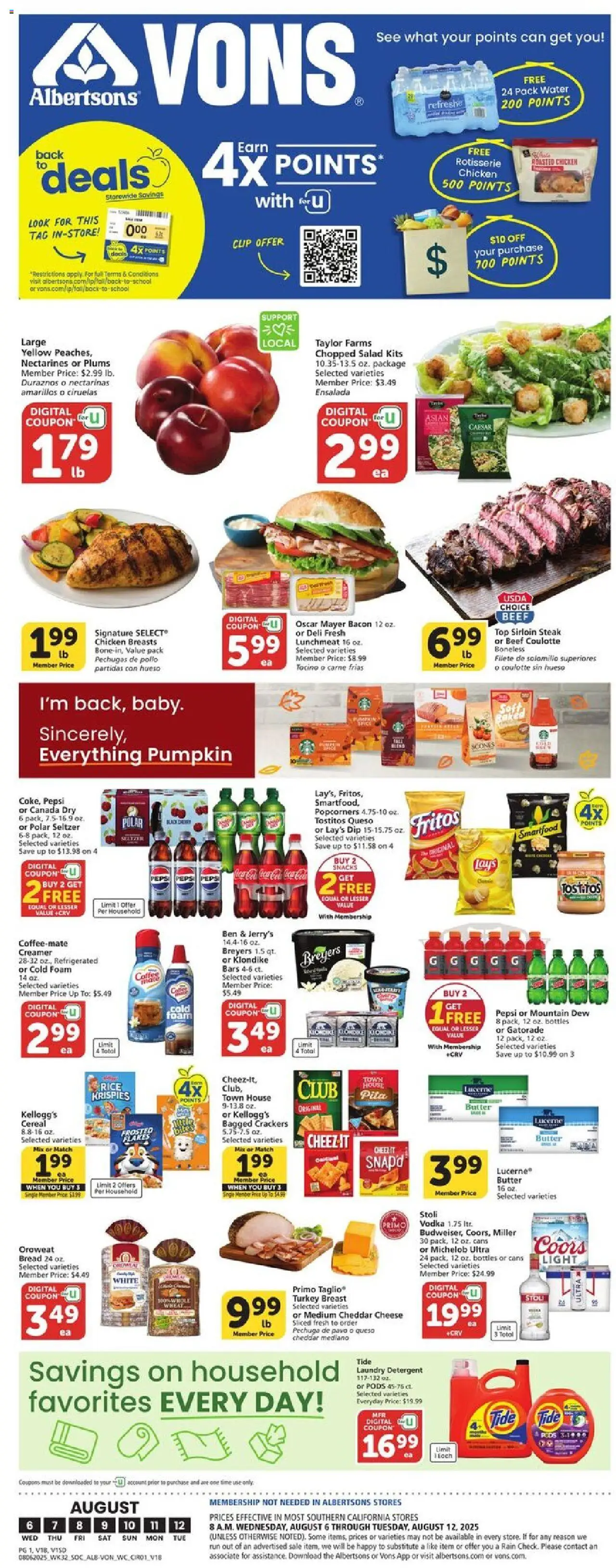 Vons Weekly Ad - valid from 06.08.2025 | Page: 1 | Products: Butter, Cheese, Rice, Vodka