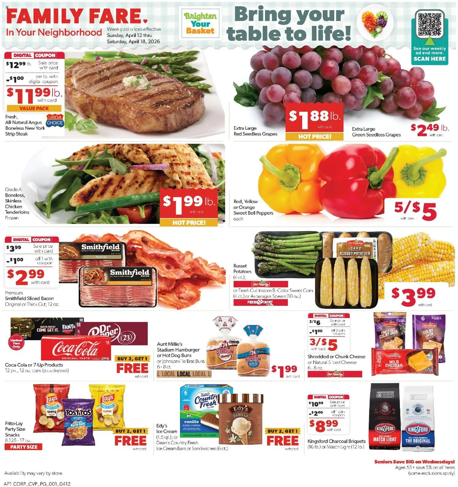 Family Fare Weekly Ad - valid from 12.04.2026 | Page: 1 | Products: Table, Basket, Cheese, Grapes