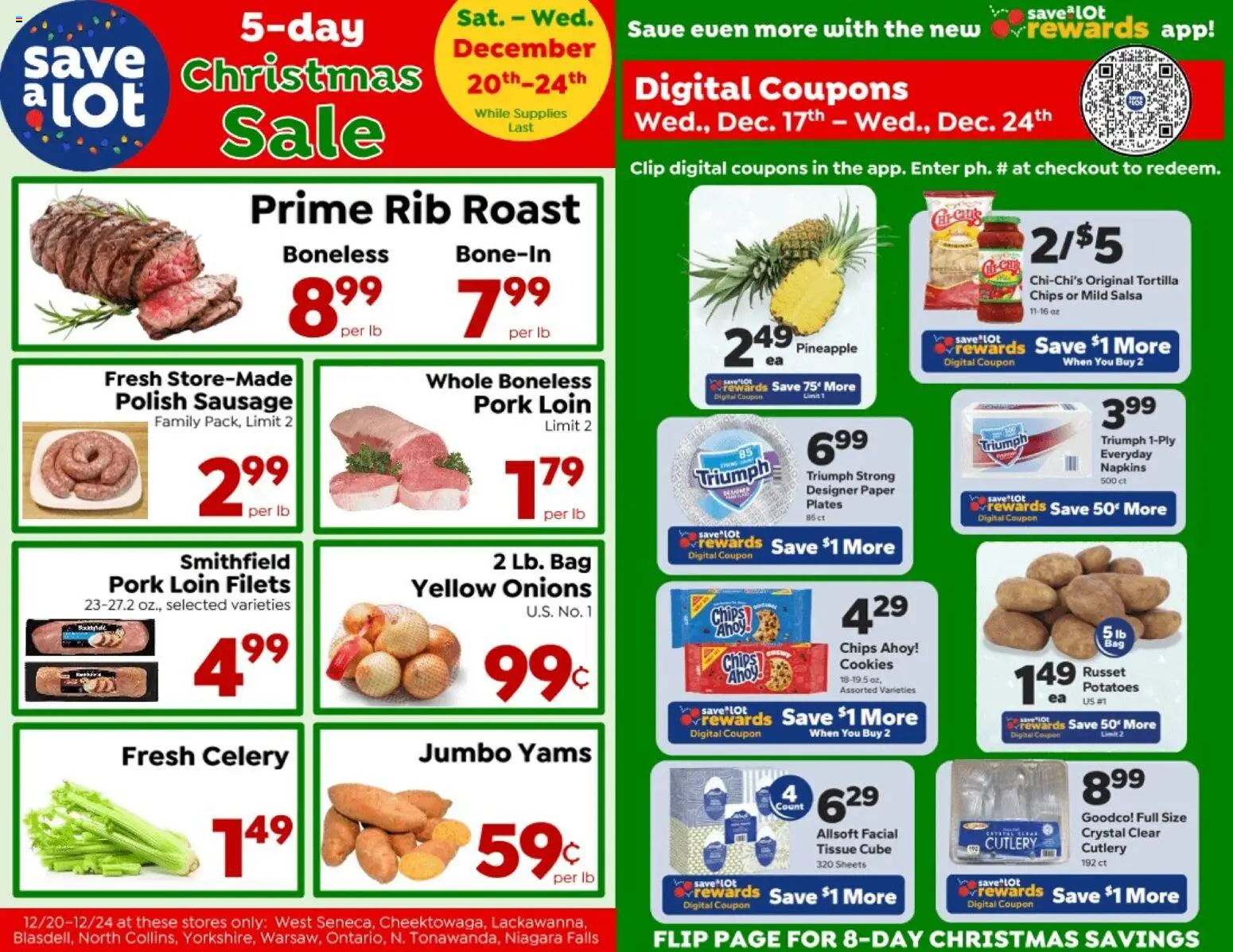Save a Lot Weekly Ad - valid from 17.12.2025 | Page: 1 | Products: Pork, Pineapple, Cookies, Bag
