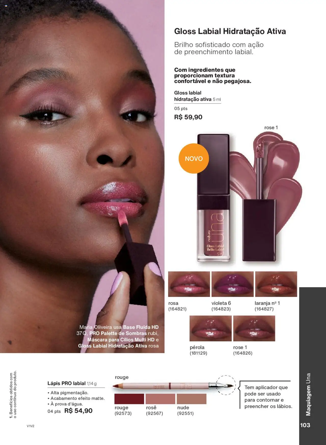 Natura Folheto - válido de 01.10.2025 | Página: 103 | Produtos: Máscara para cílios, Gloss labial, Lápis, Base