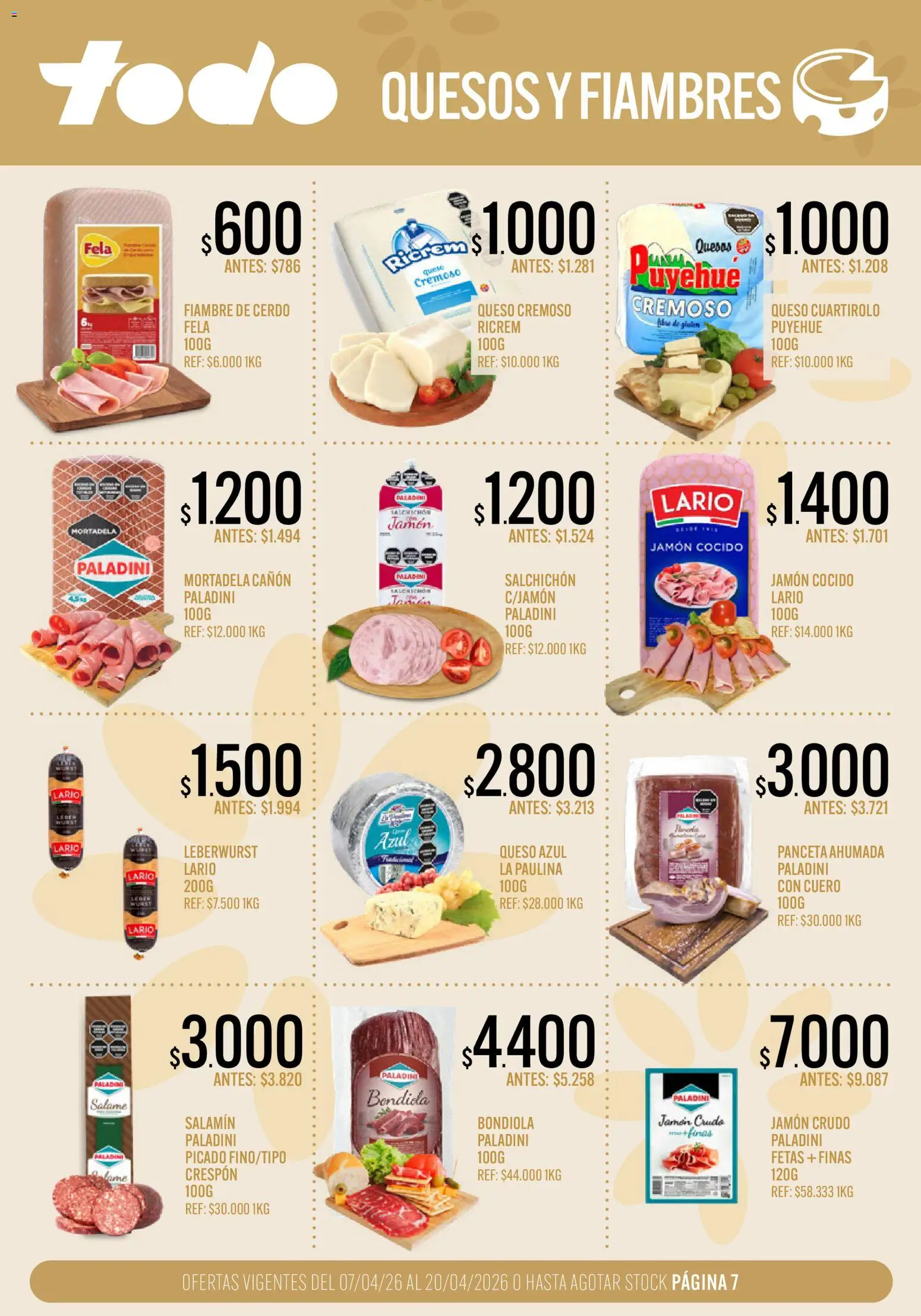 Supermercados TODO - Ofertas │ válido desde el 07.04.2026 | Página: 7 | Productos: Jamón crudo, Panceta, Queso, Jamón