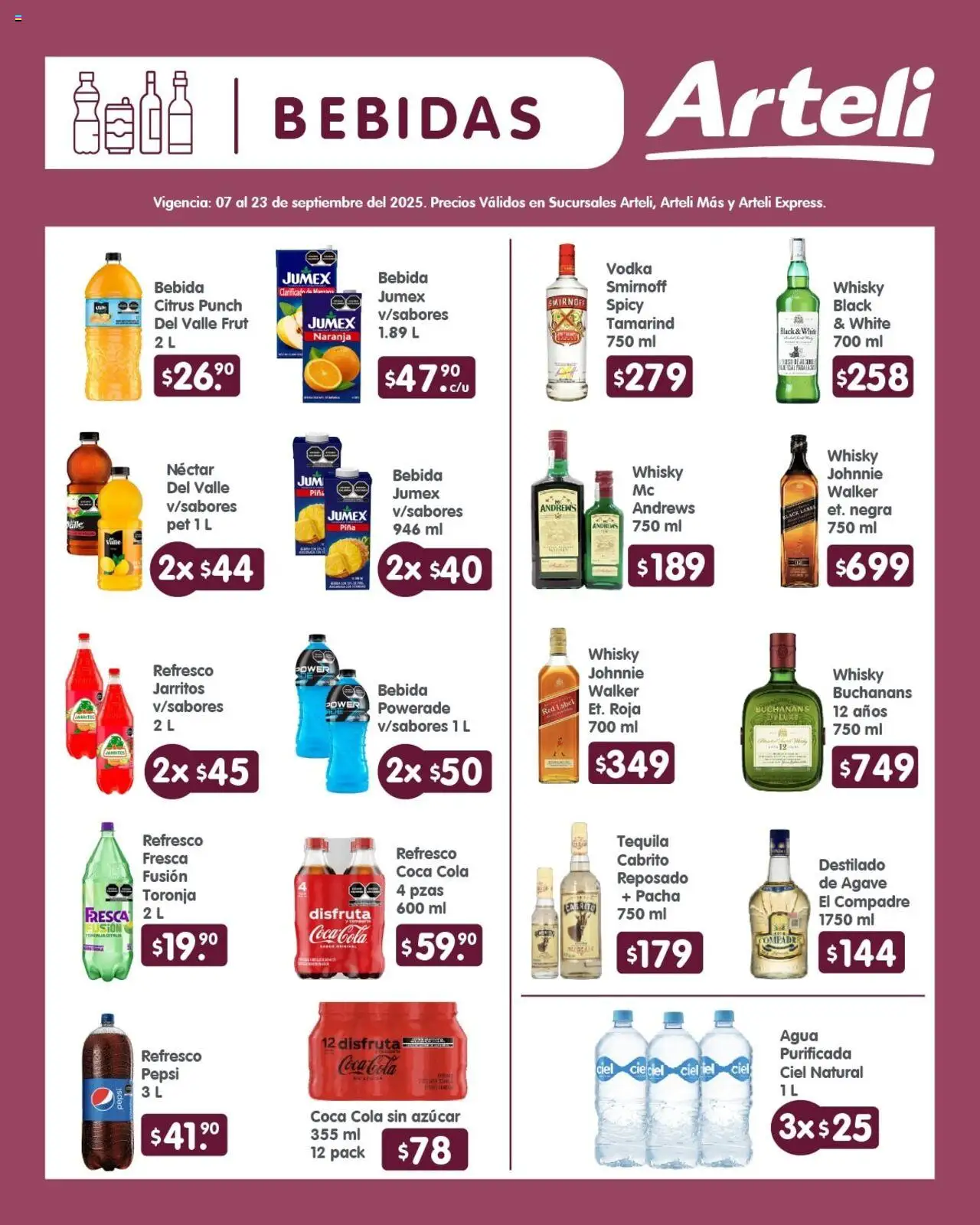 Nuevas ofertas de Arteli válidas en toda la República Mexicana desde el 07.09.2025. ¡Encuentra las mejores ofertas en Arteli - Folleto Quincenal! | Página: 7 | Productos: Azúcar, Tequila, Vodka, Whisky