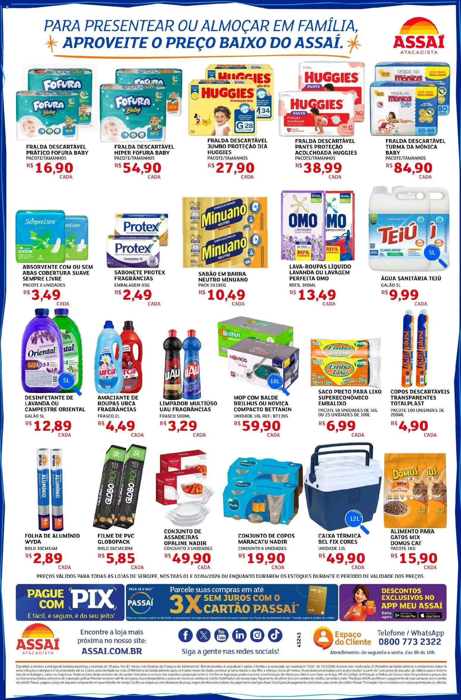 Assaí Atacadista Folheto - válido de 01.04.2026 | Página: 4 | Produtos: Copos descartáveis, Roupas, Absorvente, Desinfetante