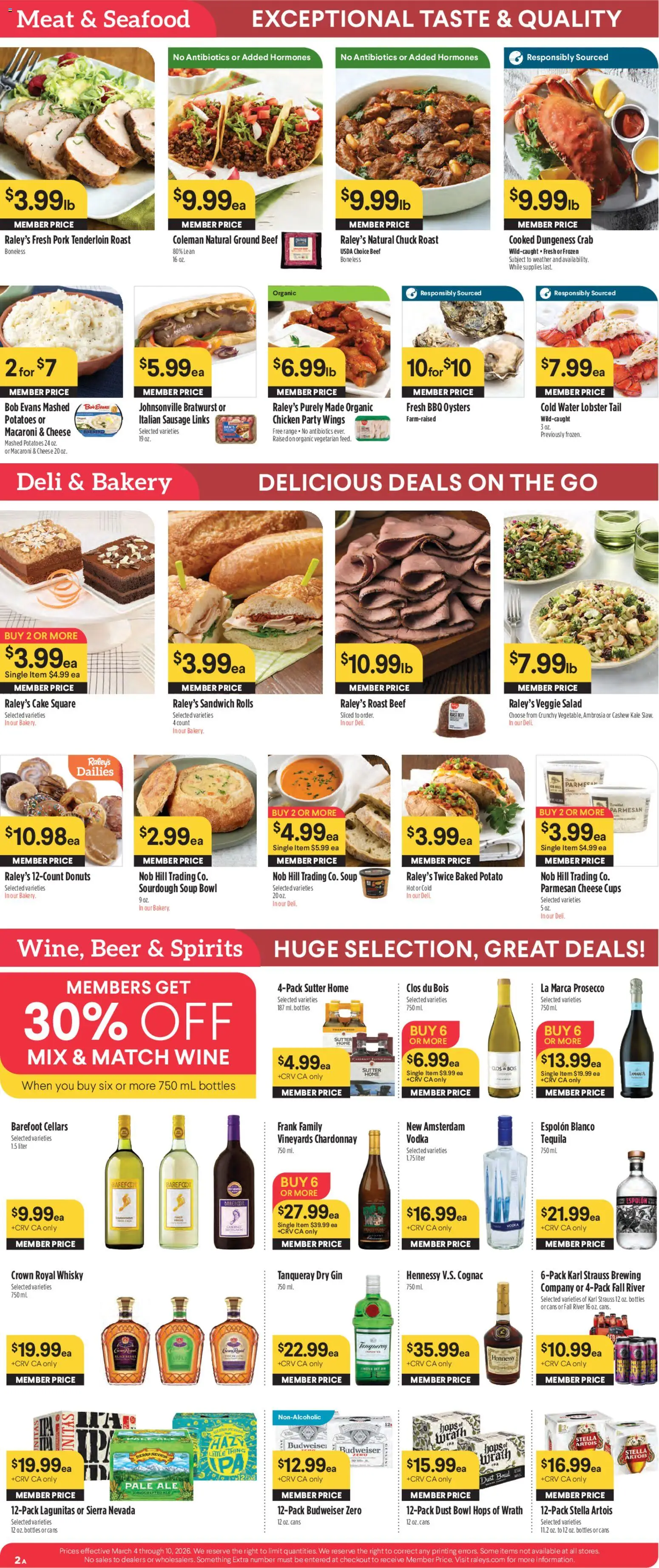 Raley's Weekly Ad - valid from 04.03.2026 | Page: 2 | Products: Kale, Salad, Water, Seafood
