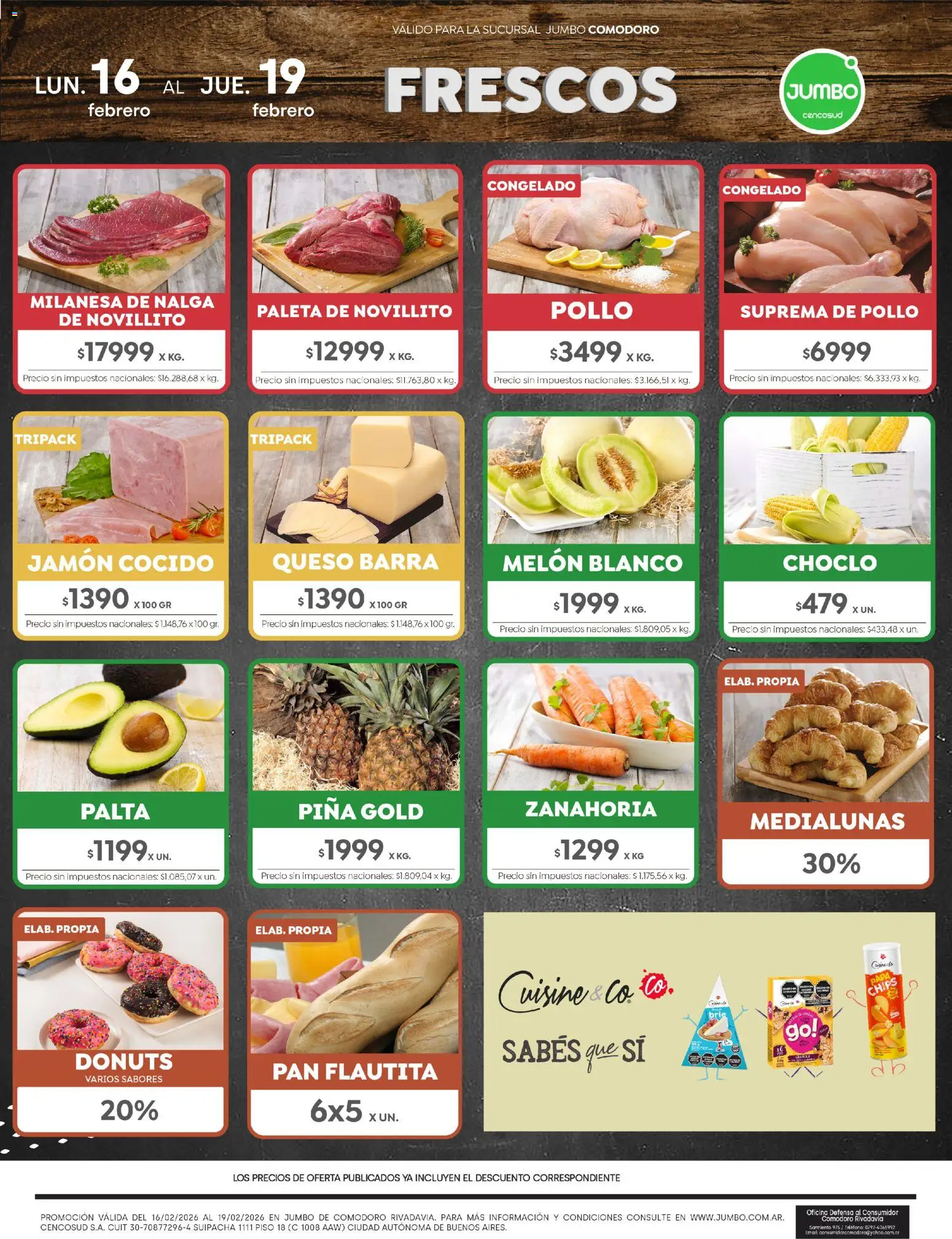 Jumbo - Ofertas | Comodoro │ válido desde el 16.02.2026 | Página: 1 | Productos: Teléfono, Pollo, Jamón cocido, Melón