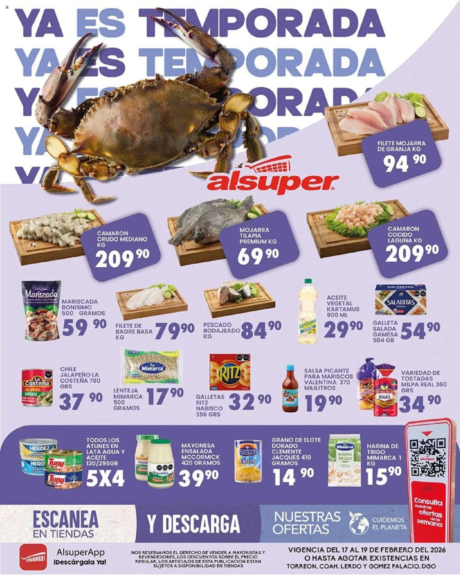 Nuevas ofertas de Alsuper válidas en toda la República Mexicana desde el 17.02.2026. ¡Encuentra las mejores ofertas en Alsuper folleto Laguna! | Página: 1 | Productos: Harina, Mayonesa, Galletas, Ensalada