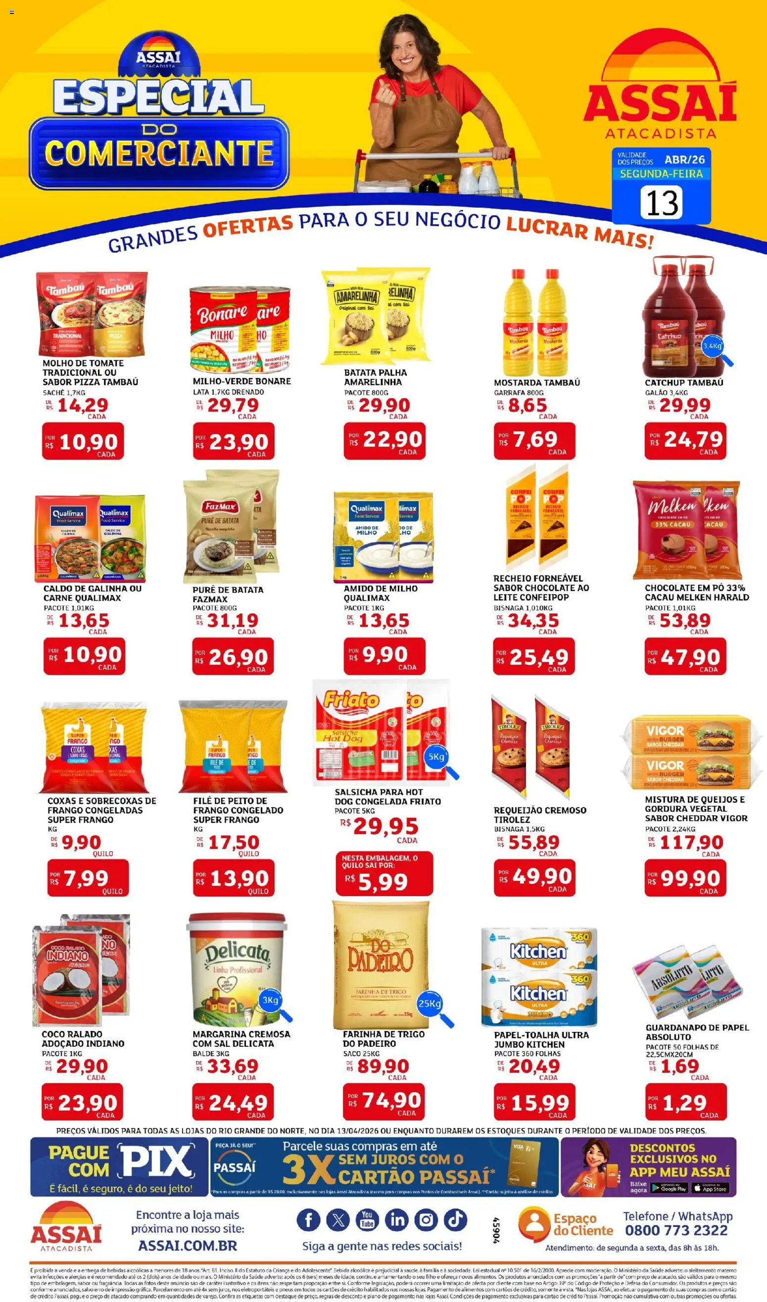 Assaí Atacadista Folheto - válido de 13.04.2026 | Página: 1 | Produtos: Coco, Salsicha, Cheddar, Requeijão