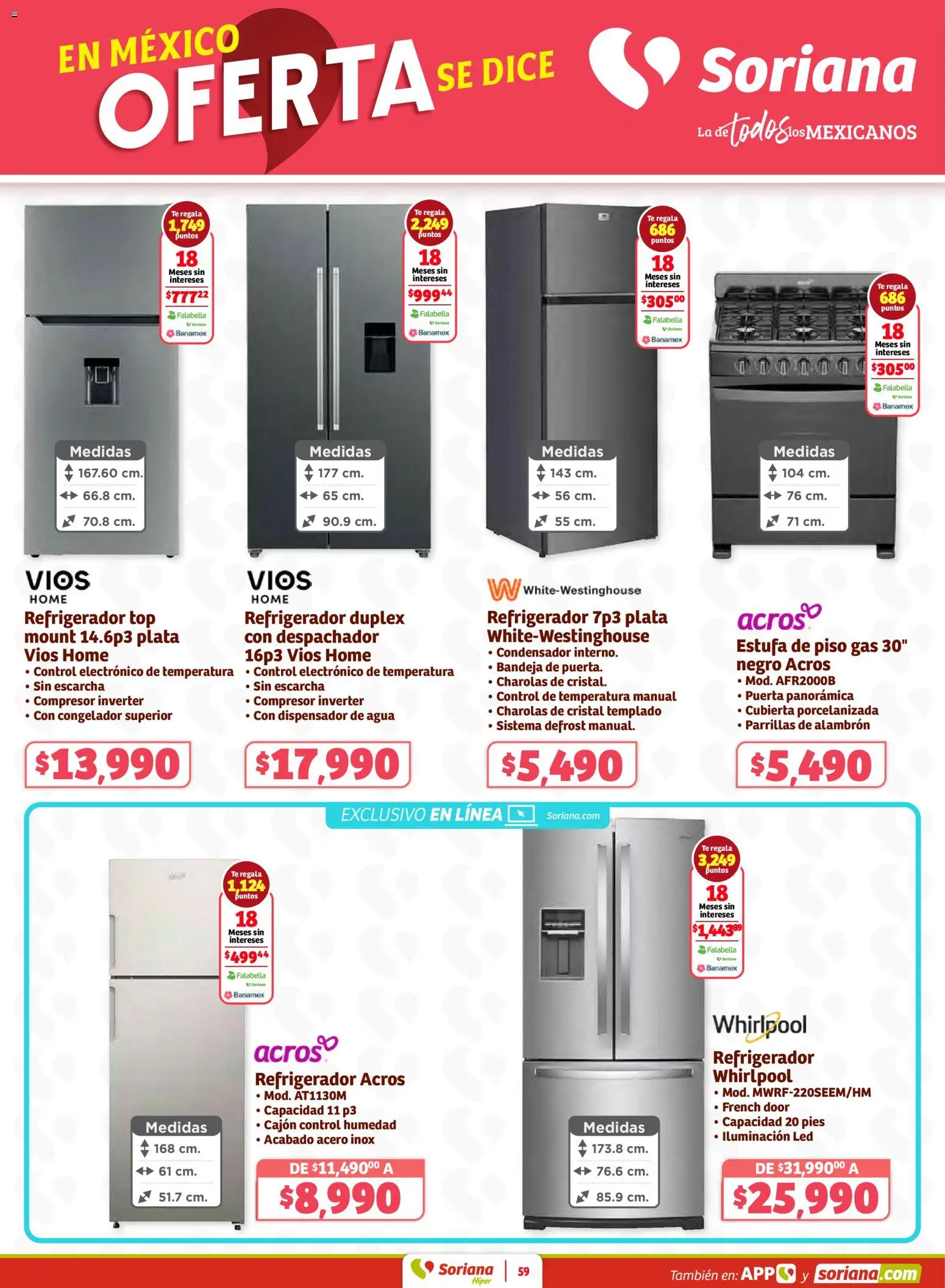 Nuevas ofertas de Soriana válidas en toda la República Mexicana desde el 30.01.2026. ¡Encuentra las mejores ofertas en Soriana - Preciazazaso Híper: Ags, Col, Gto, Jal, Mich! | Página: 59 | Productos: Refrigerador, Bandeja, Agua, Té