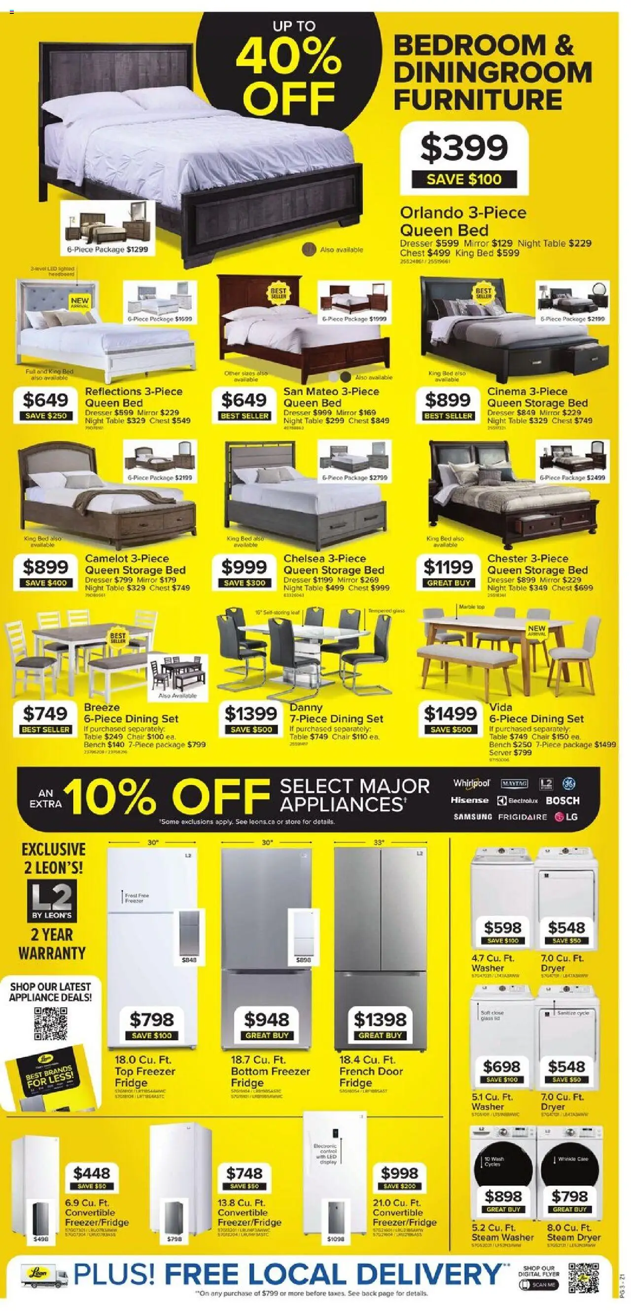 Leon's flyer valid from 02.10.2025 | Page: 3 | Products: Freezer, Dryer, Table, Mirror