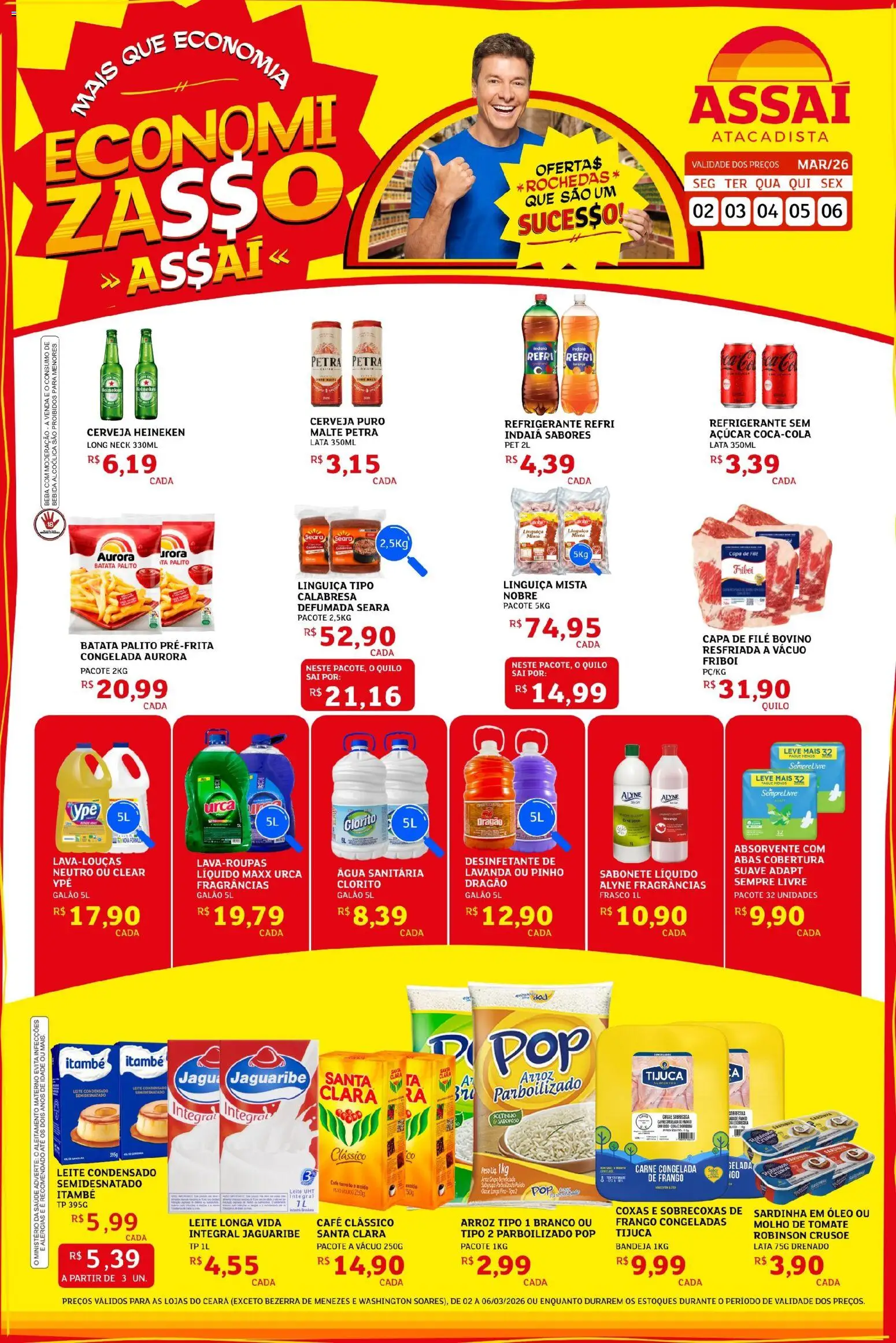 Assaí Atacadista Folheto - válido de 02.03.2026 | Página: 1 | Produtos: Linguiça, Cerveja, Carne, Água sanitária