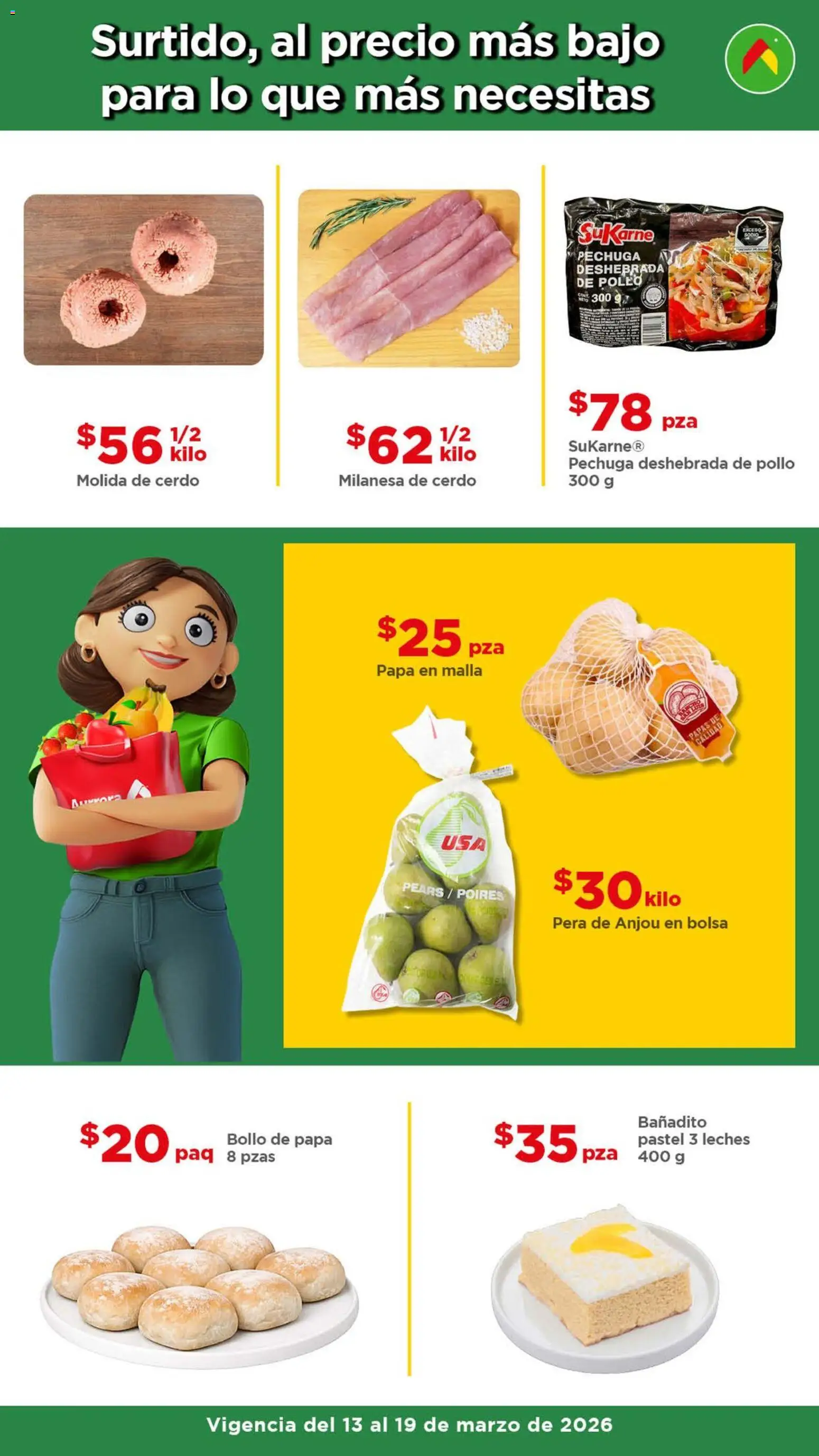 Nuevas ofertas de Bodega Aurrerá válidas en toda la República Mexicana desde el 13.03.2026. ¡Encuentra las mejores ofertas en Bodega Aurrerá folleto Ofertas! | Página: 3 | Productos: Pollo, Papa, Pera, Malla