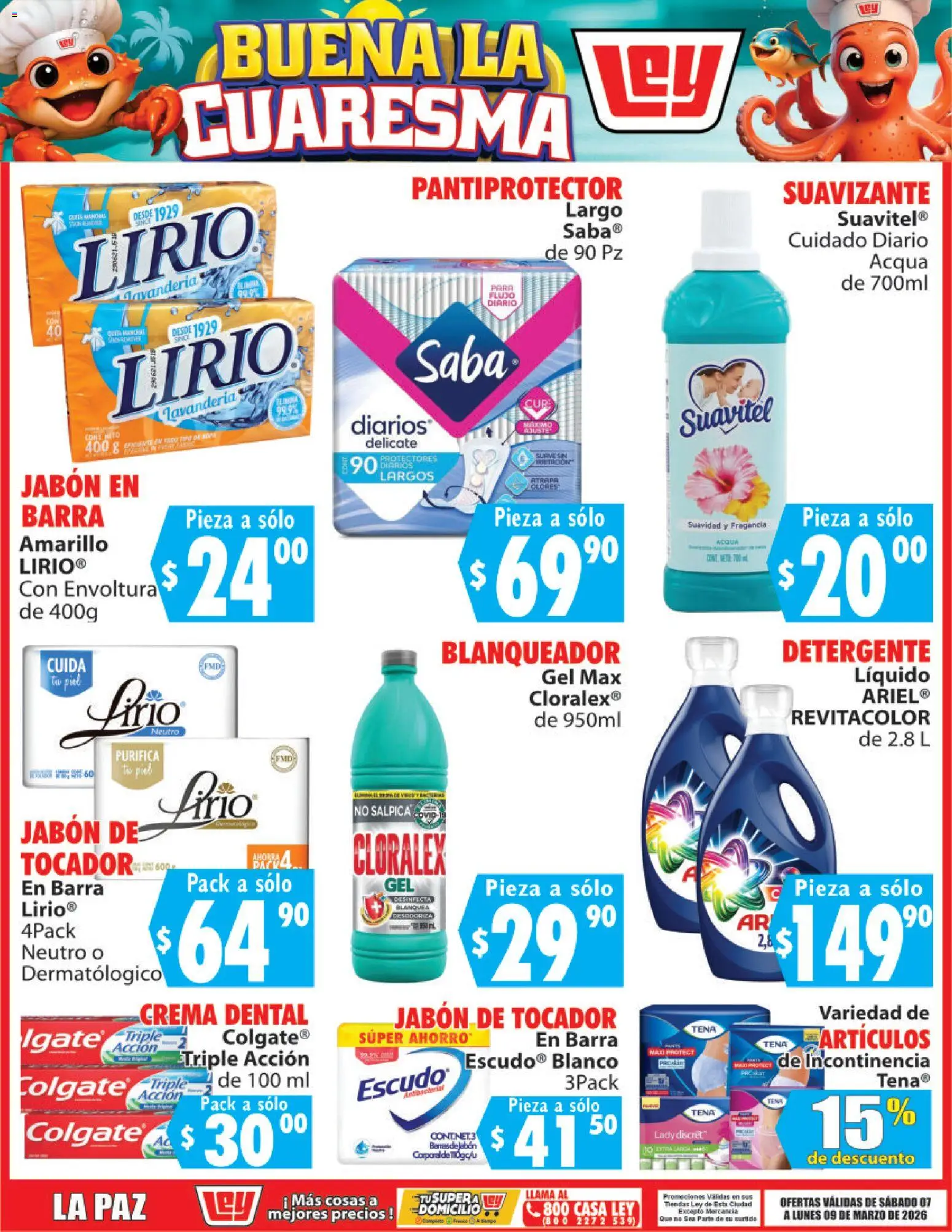 Nuevas ofertas de Casa Ley válidas en toda la República Mexicana desde el 07.03.2026. ¡Encuentra las mejores ofertas en Casa Ley folleto Buena la Cuaresma! | Página: 11 | Productos: Crema, Suavizante, Barra, Jabón